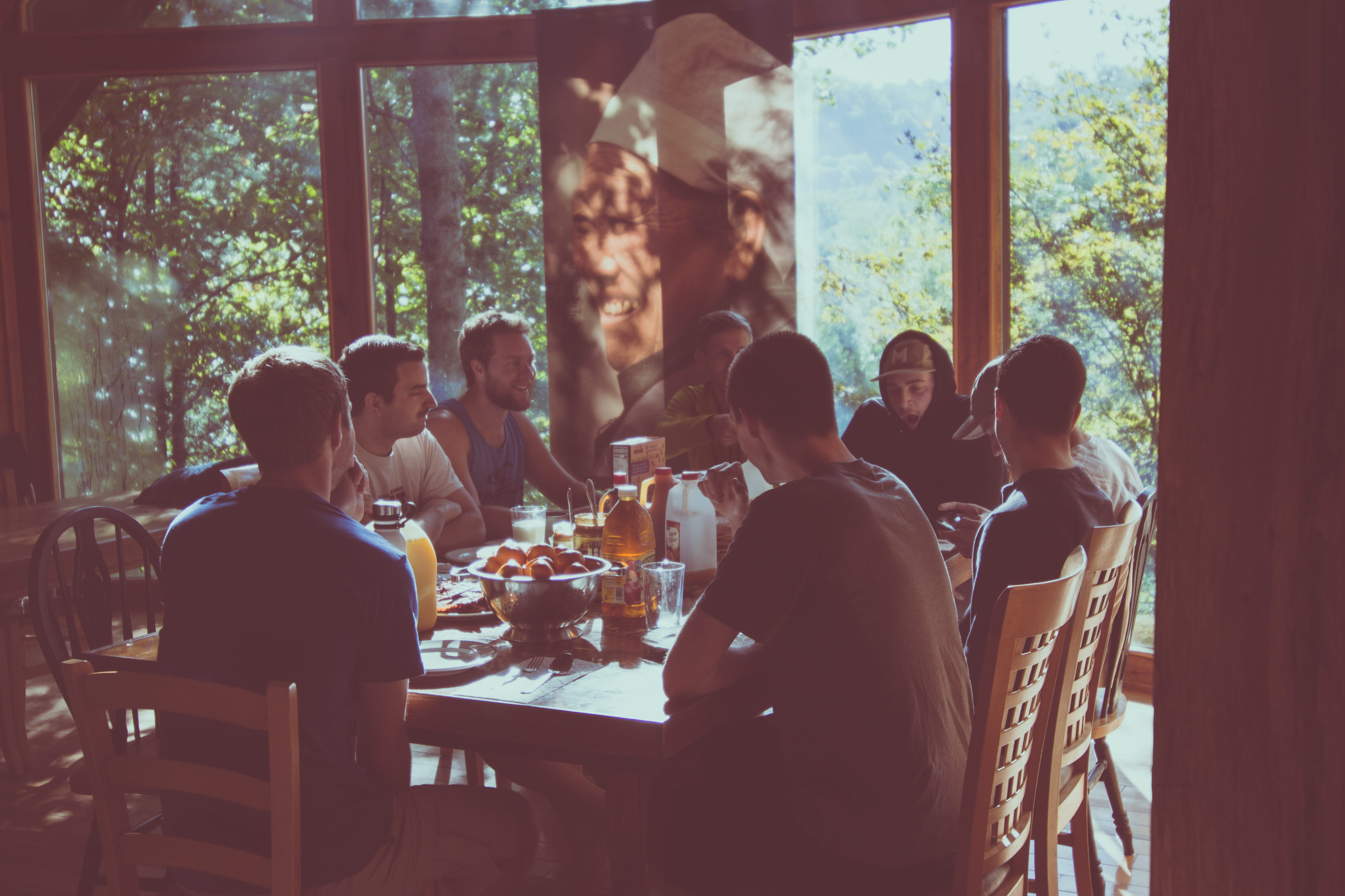 group, friendship, group of people, furniture, drinking, dinner, 5K, interior design, meal, drink, sitting, food and drink, person, men, chair, people, HD Wallpaper