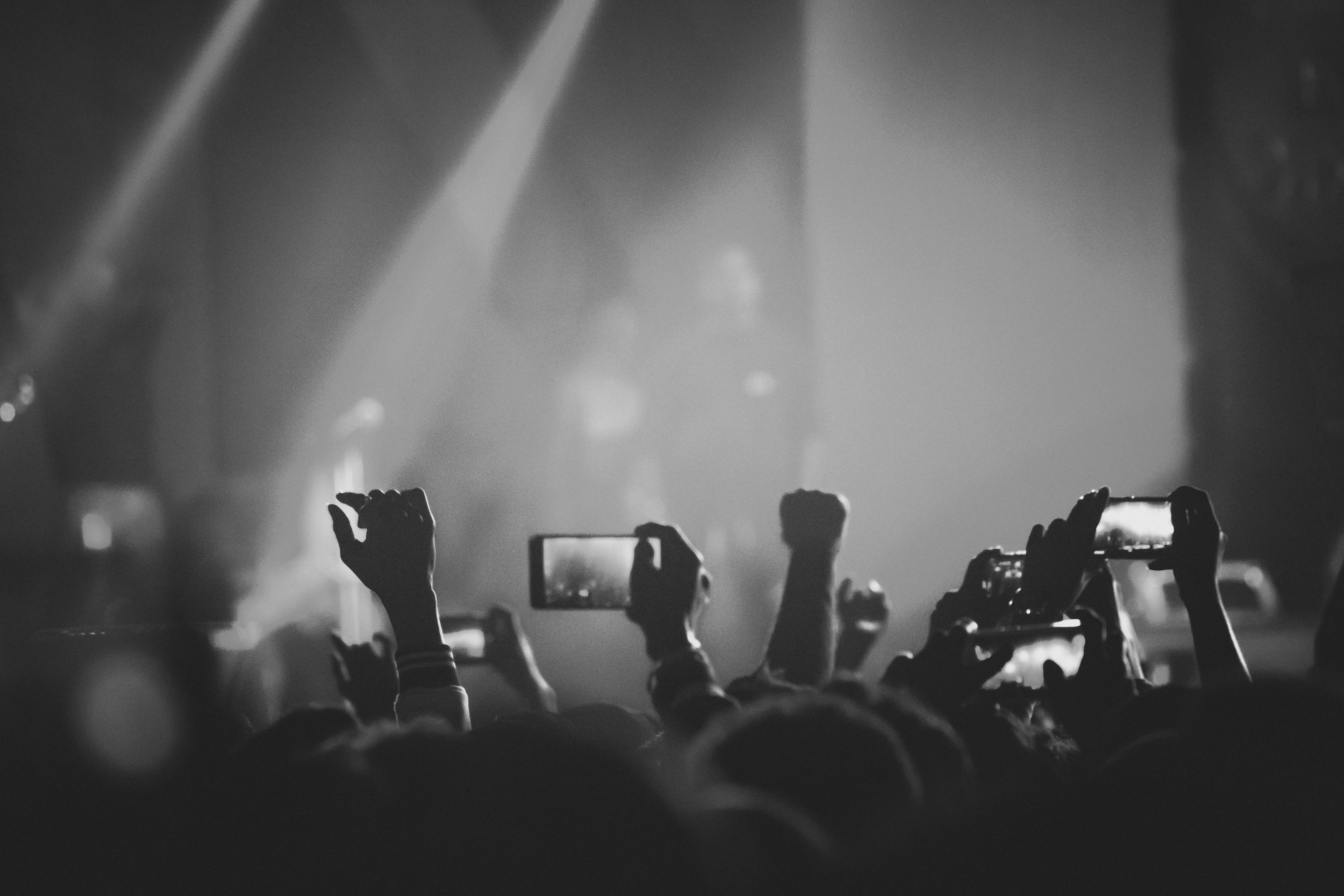 filming, nightlife, lights, wireless technology, holding, stage, black and white, popular music concert, positive emotion, crowd, camera - photographic equipment, HD Wallpaper