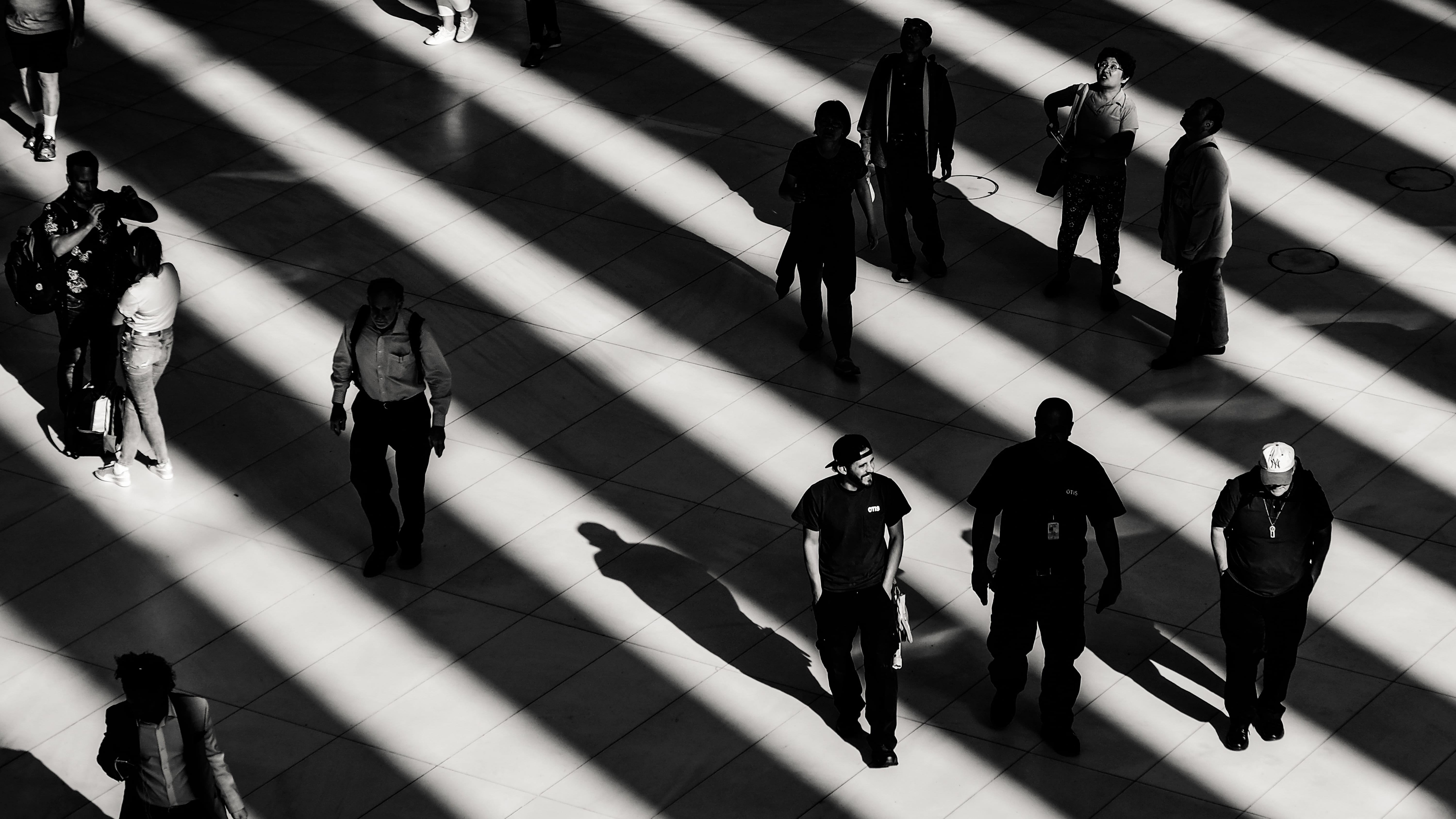 pavement, white, high angle view, photography, travel, photo, lifestyles, crowd, person, urban, 5K, walking, shadow, large group of people, indoors, people, HD Wallpaper