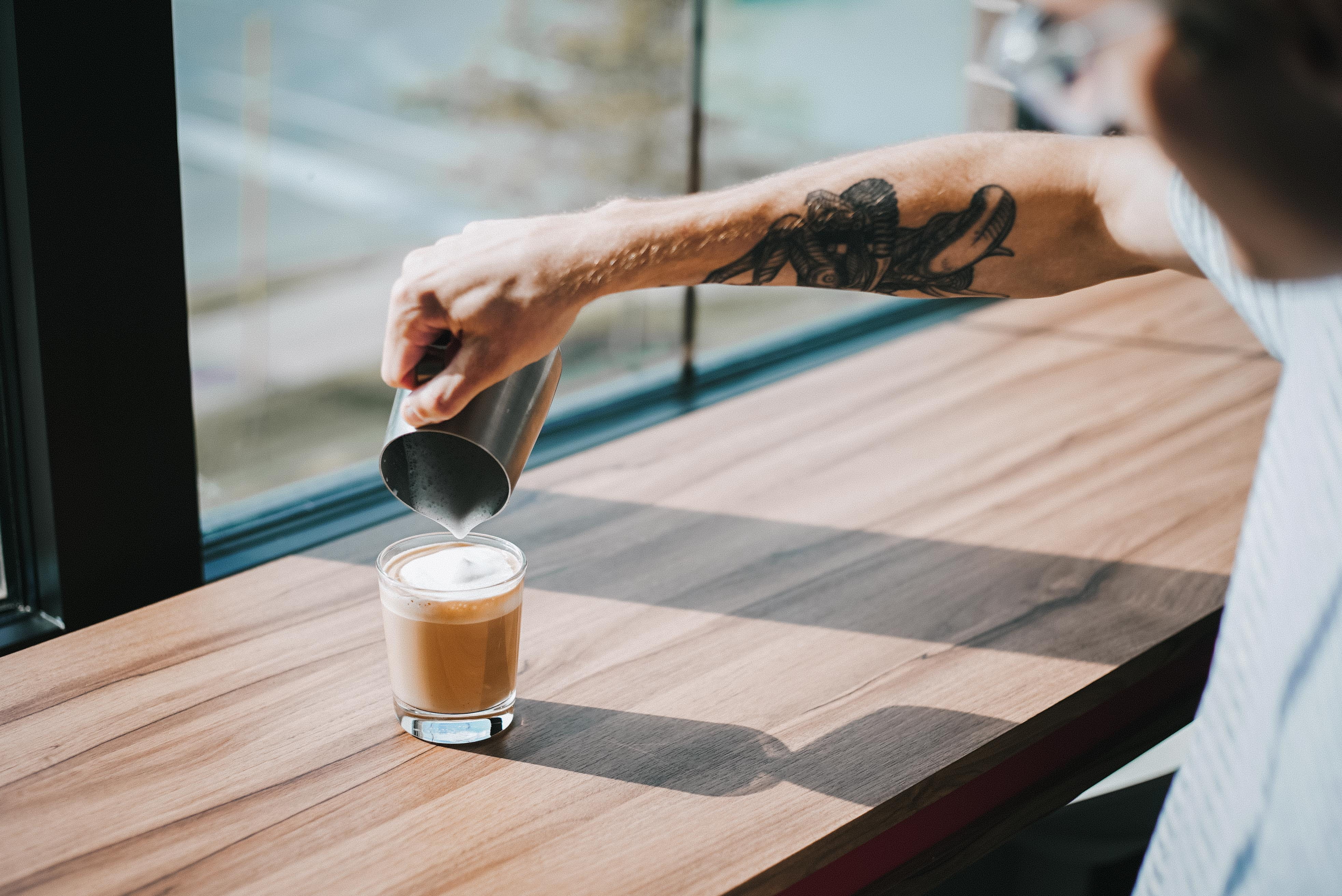 pitcher, window light, cafe, working, men, lifestyles, restaurant, people, one Person, sunlight, businessman, human Hand, steamed milk, indoors, gray, 4K, HD Wallpaper