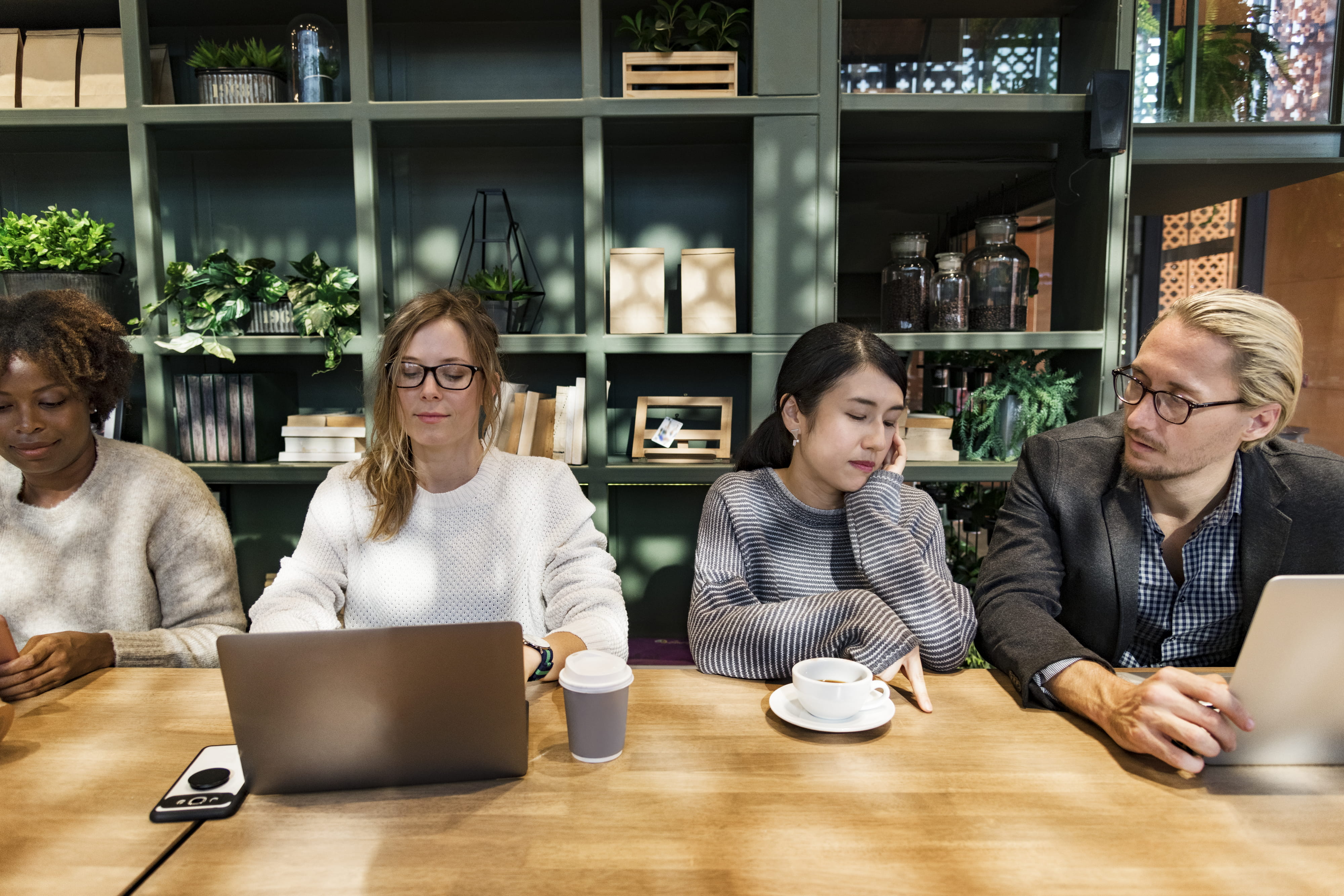 employee, coworker, beverage, diverse, connection, meeting, adult, office, computer, using laptop, together, network, technology, teamwork, workshop, table, HD Wallpaper
