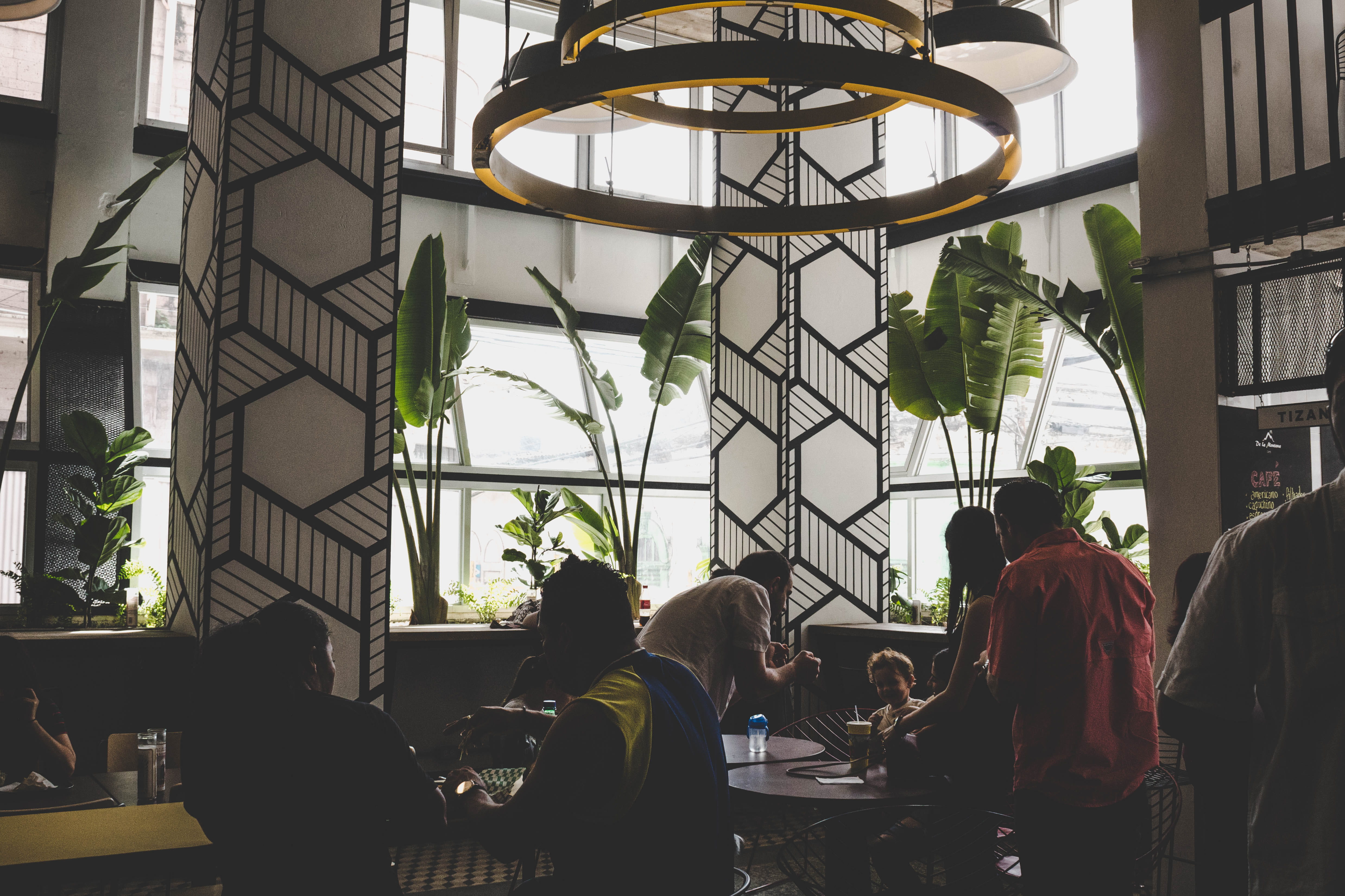 skylight, cafe, restaurant, bar counter, built structure, cafeteria, meal, group of people, business, table, home decor, electric lamp, women, pub, group, HD Wallpaper