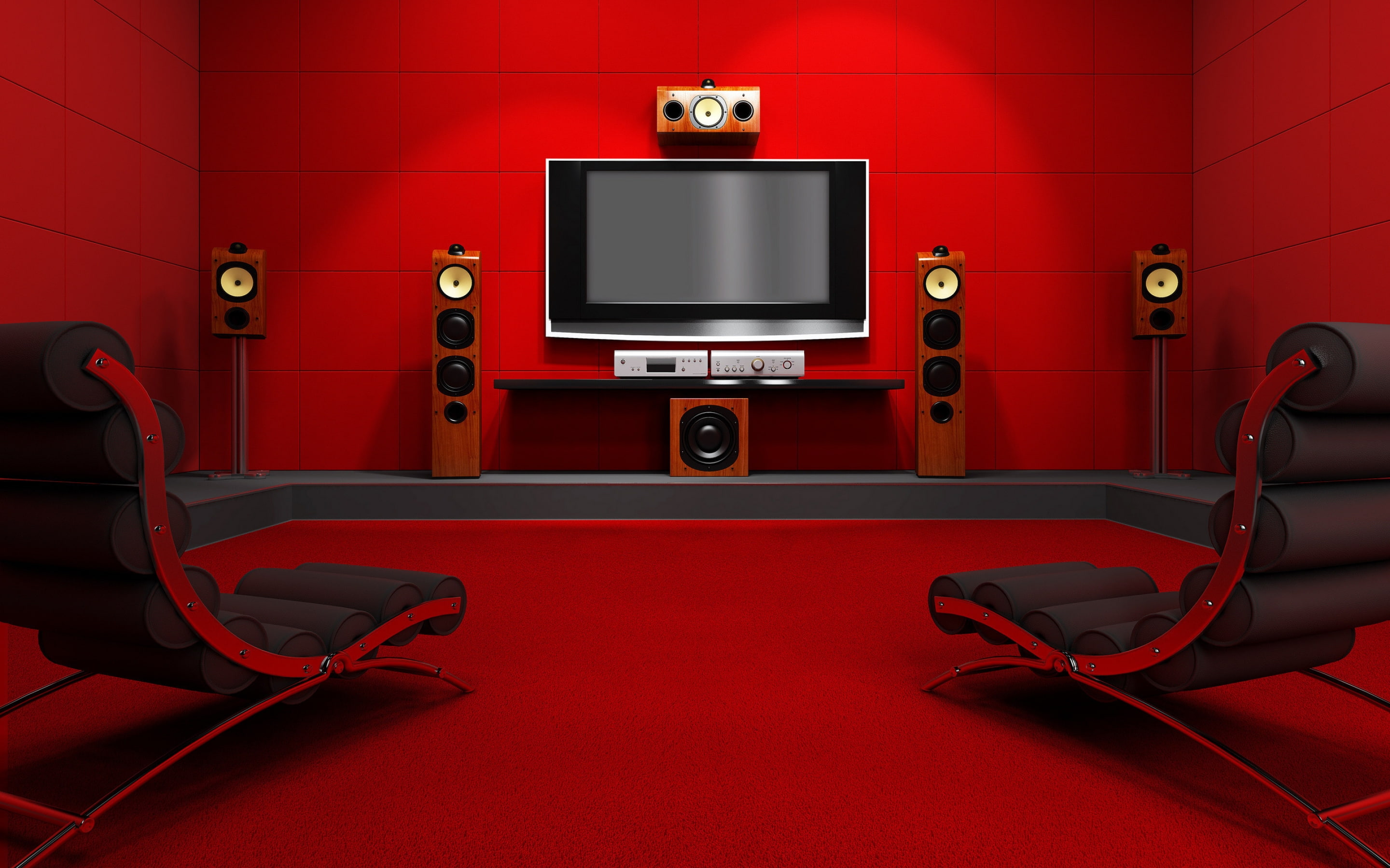 2K, home, red, room, With, Cinema, HD Wallpaper