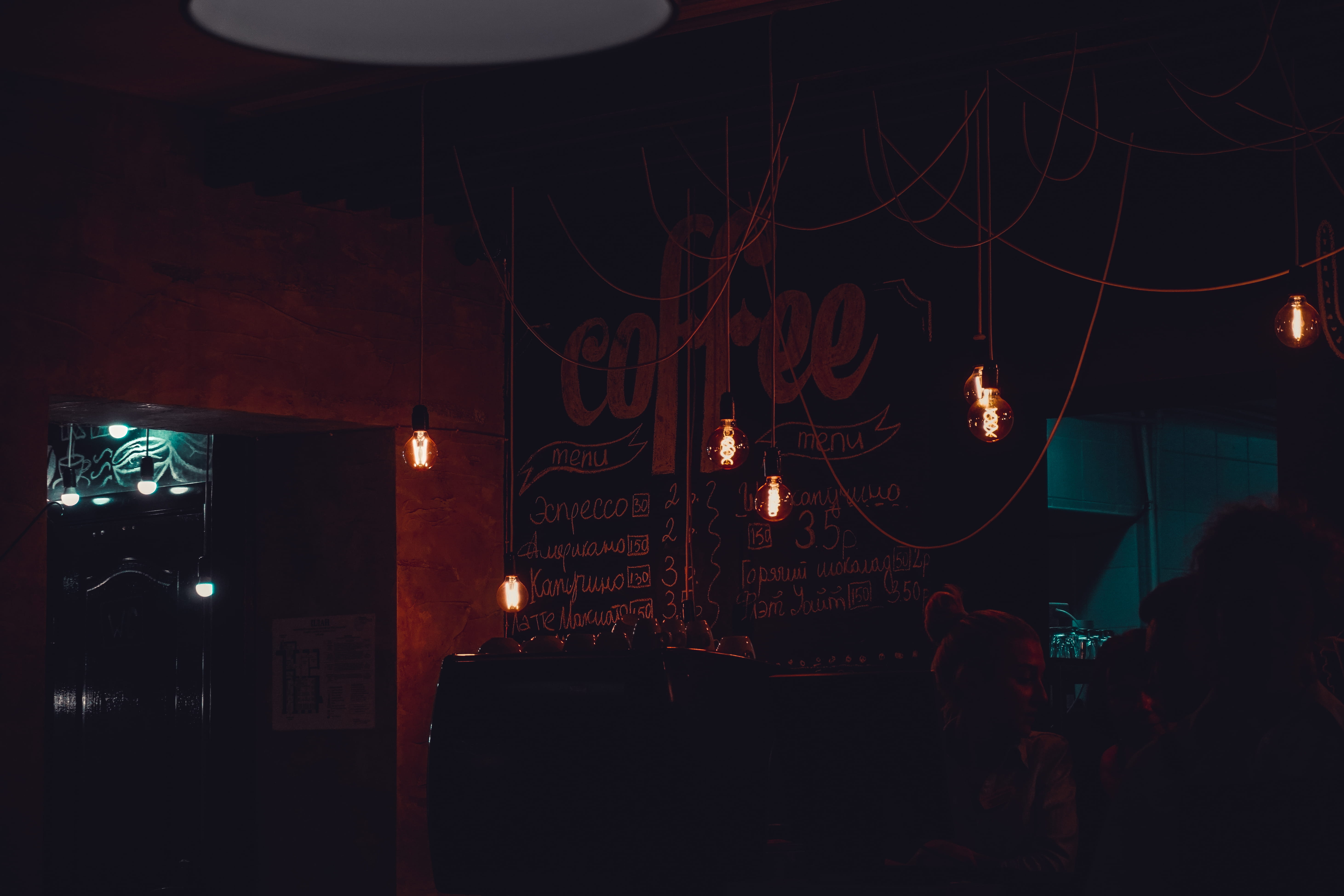 design, light, menu board, building exterior, coffee, city, real people, incidental people, night, lifestyles, text, interior design, lighting equipment, HD Wallpaper