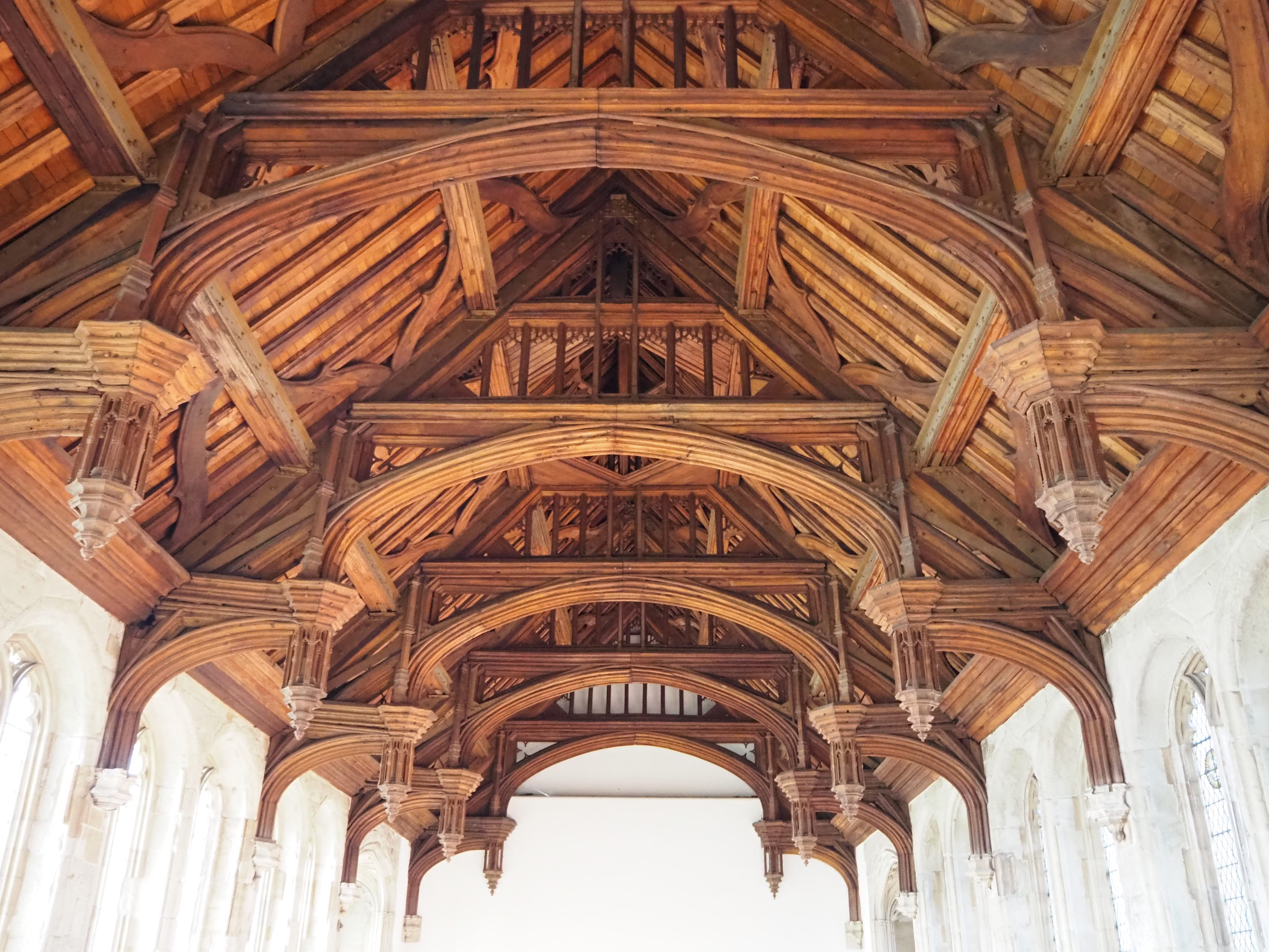 belief, palace, england, pattern, the past, architecture, tudor, beams, vault ceiling, 4K, classical, place of worship, greathall, abbey, design, breams, HD Wallpaper