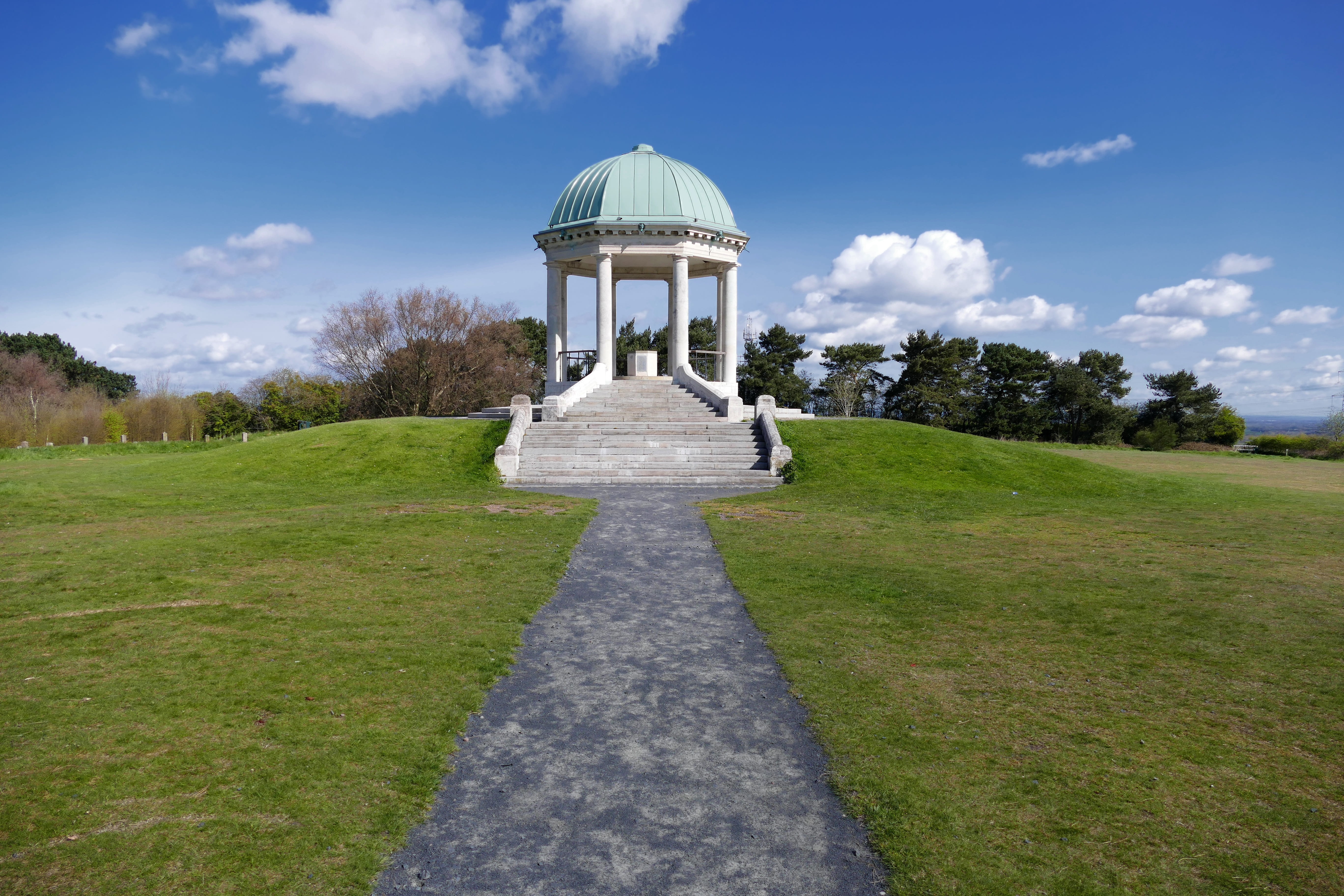 sky, Barr Beacon, footpath, Streetly, green color, 5K, plant, sutton coldfield, lawn, travel, famous Place, building exterior, grass, built Structure, HD Wallpaper