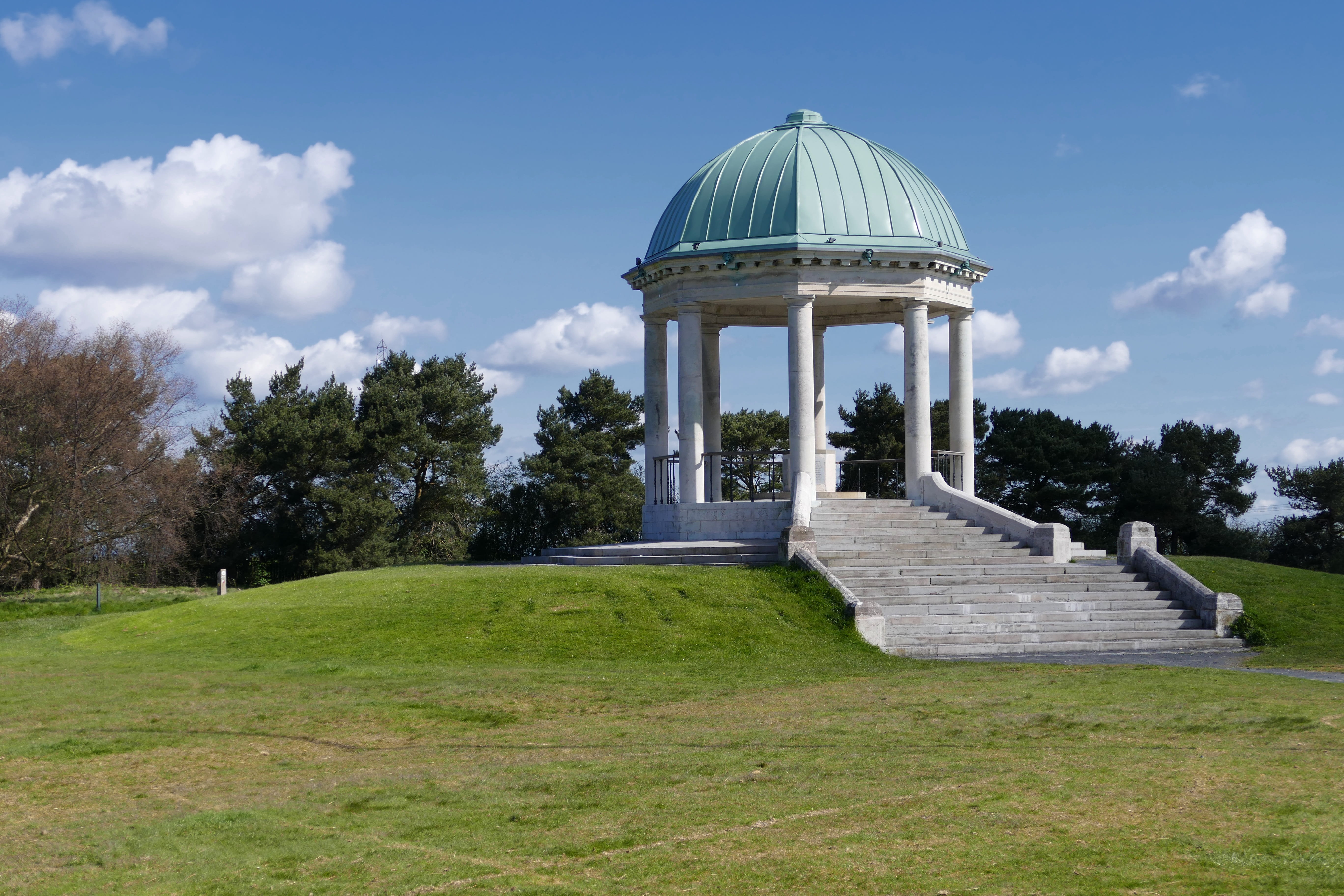 tree, sky, nature, staircase, day, pictures, dome, no people, great barr hall, sutton coldfield, walsall, outdoors, building exterior, grass, war memorial, HD Wallpaper