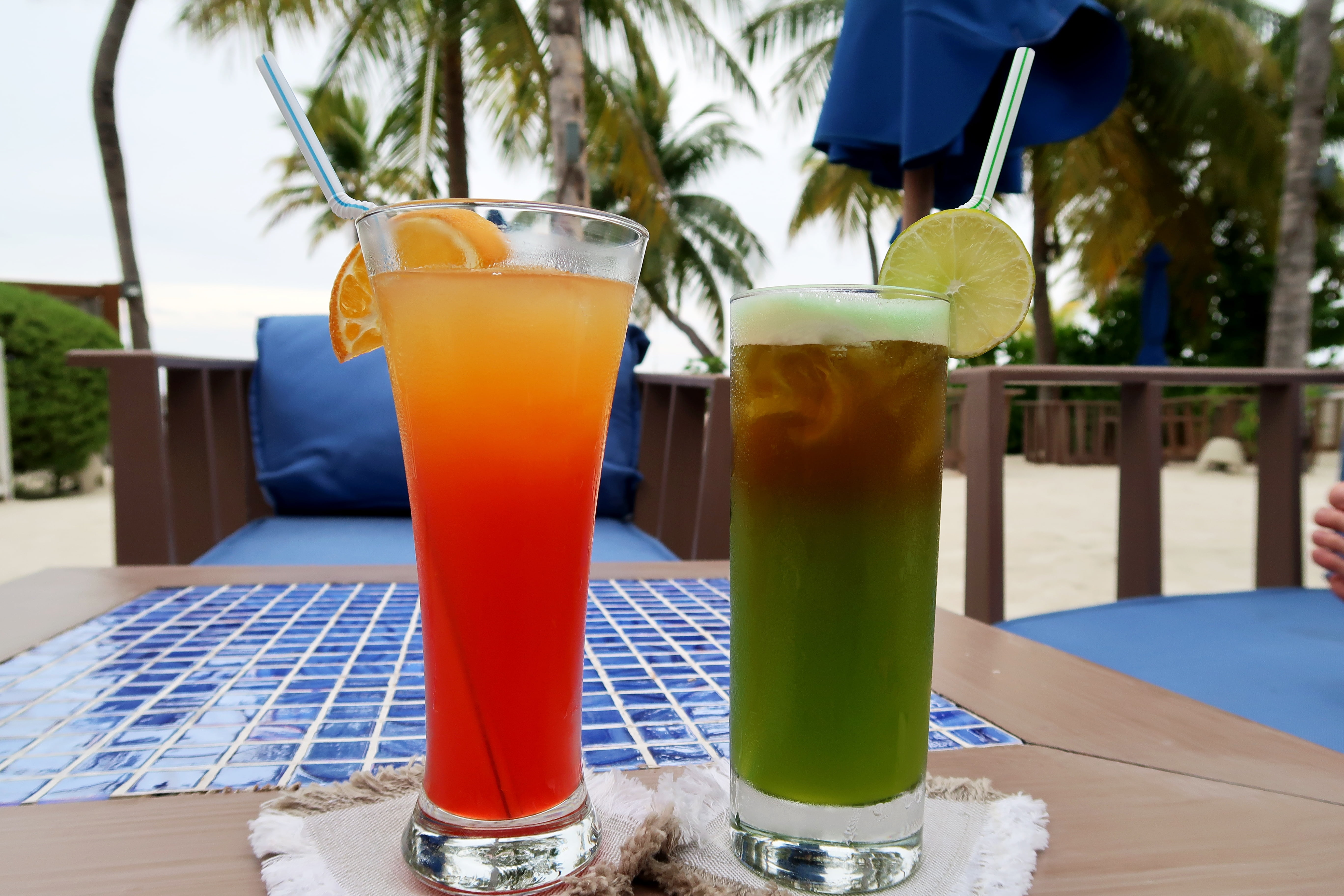 household equipment, highball, drinking glass, glass, glasses, fruit, beach, tropical climate, alcoholic, refreshment, tree, outdoors, 5K, day, drinking straw, HD Wallpaper