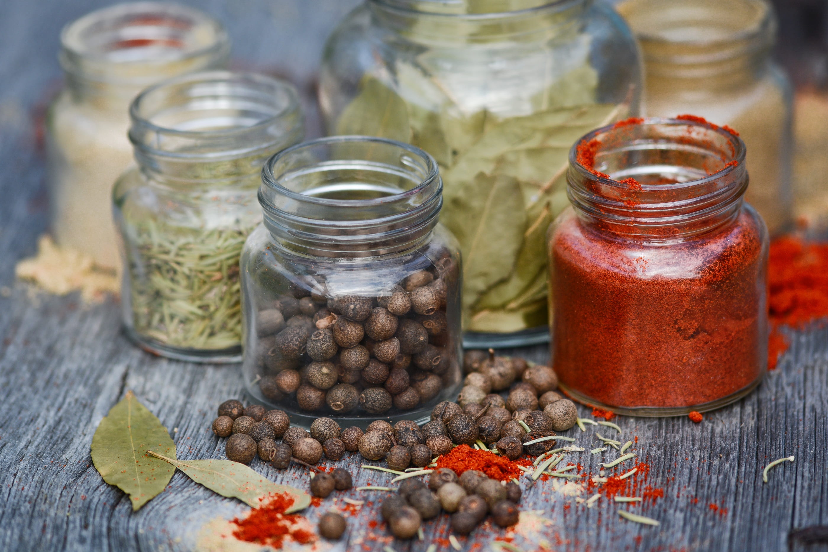 dried food, herb, assortment, food and drink, kitchen, freshness, ingredient, clear, spicy, allspice, wood, spice, choice, cumin, jars, set, healthy eating, HD Wallpaper