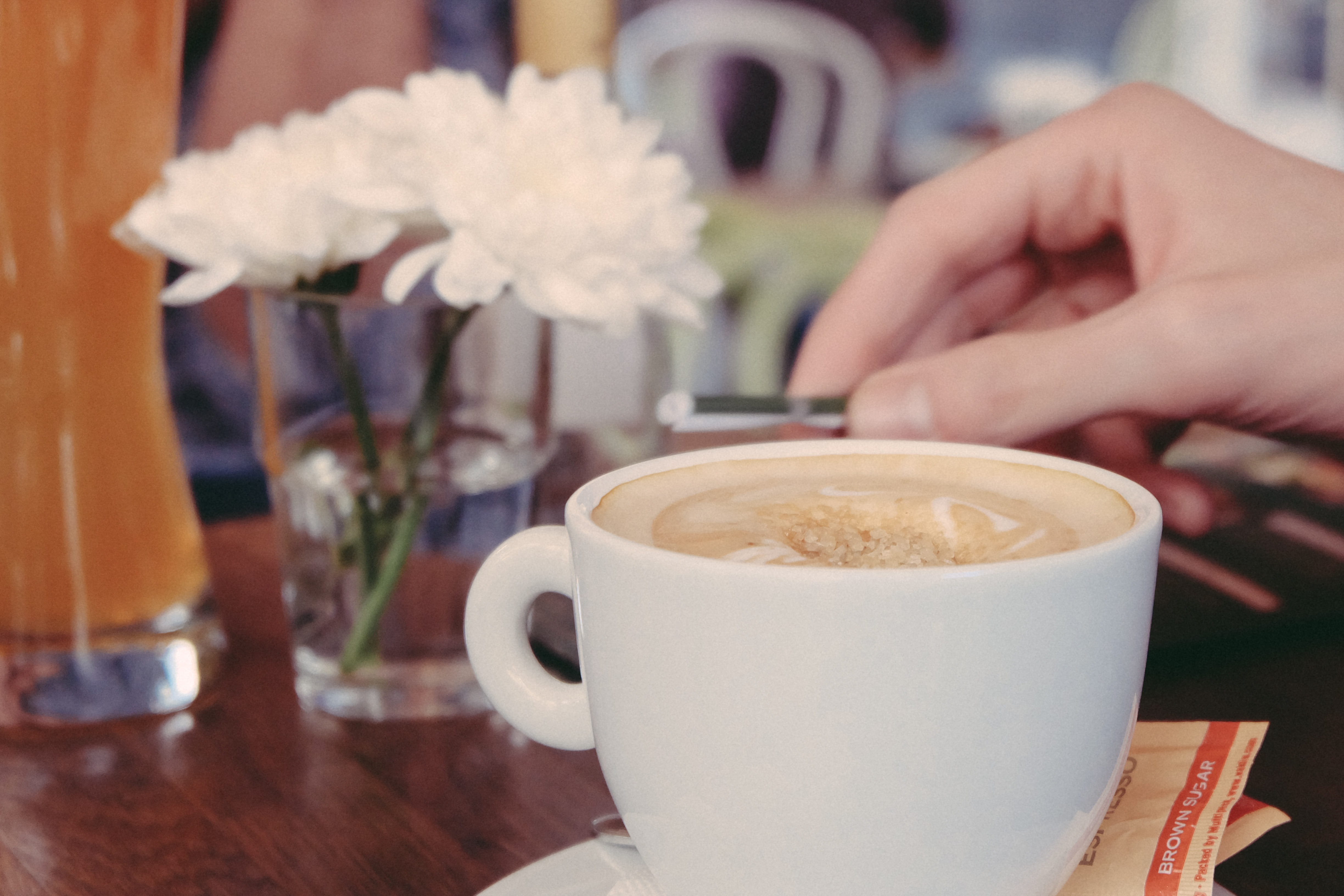 coffee cup, beige, saucer, finger, hot drink, aroma, lifestyles, cafe, coffee shop, liquid, cappuccino, brown, teacup, 4K, hot, drink, caffeine, wooden table, HD Wallpaper