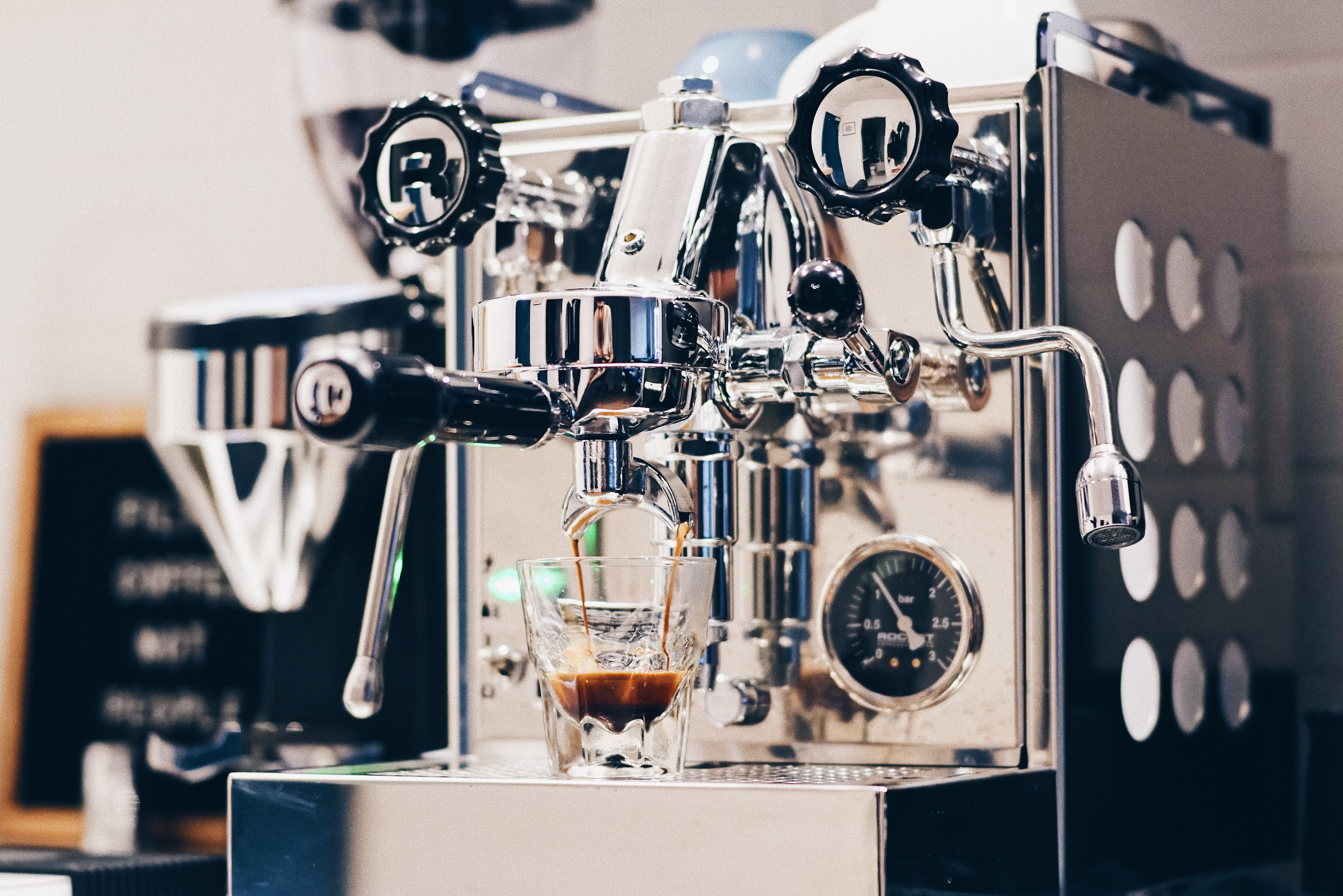 machine, refreshment, close-up, espresso machine, black, espresso maker, coffeemaker, machinery, silver, food and drink, coffee shop, coffee, maker, coffee - drink, HD Wallpaper