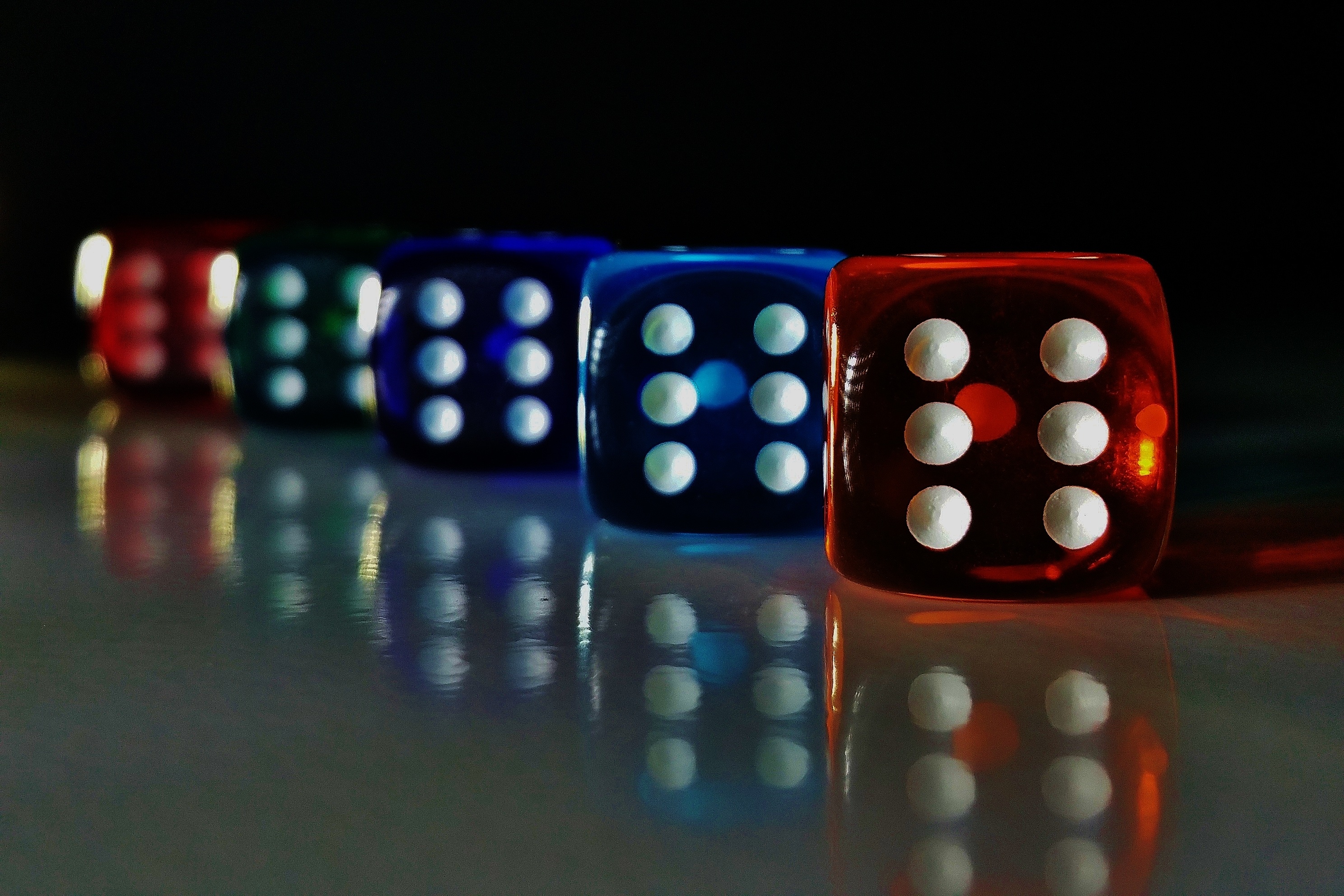 leisure activity, gambling, still life, relaxation, instantaneous speed, indoors, cube shape, illuminated, transparent, red, 2K, luck, lucky dice, arts culture and entertainment, HD Wallpaper