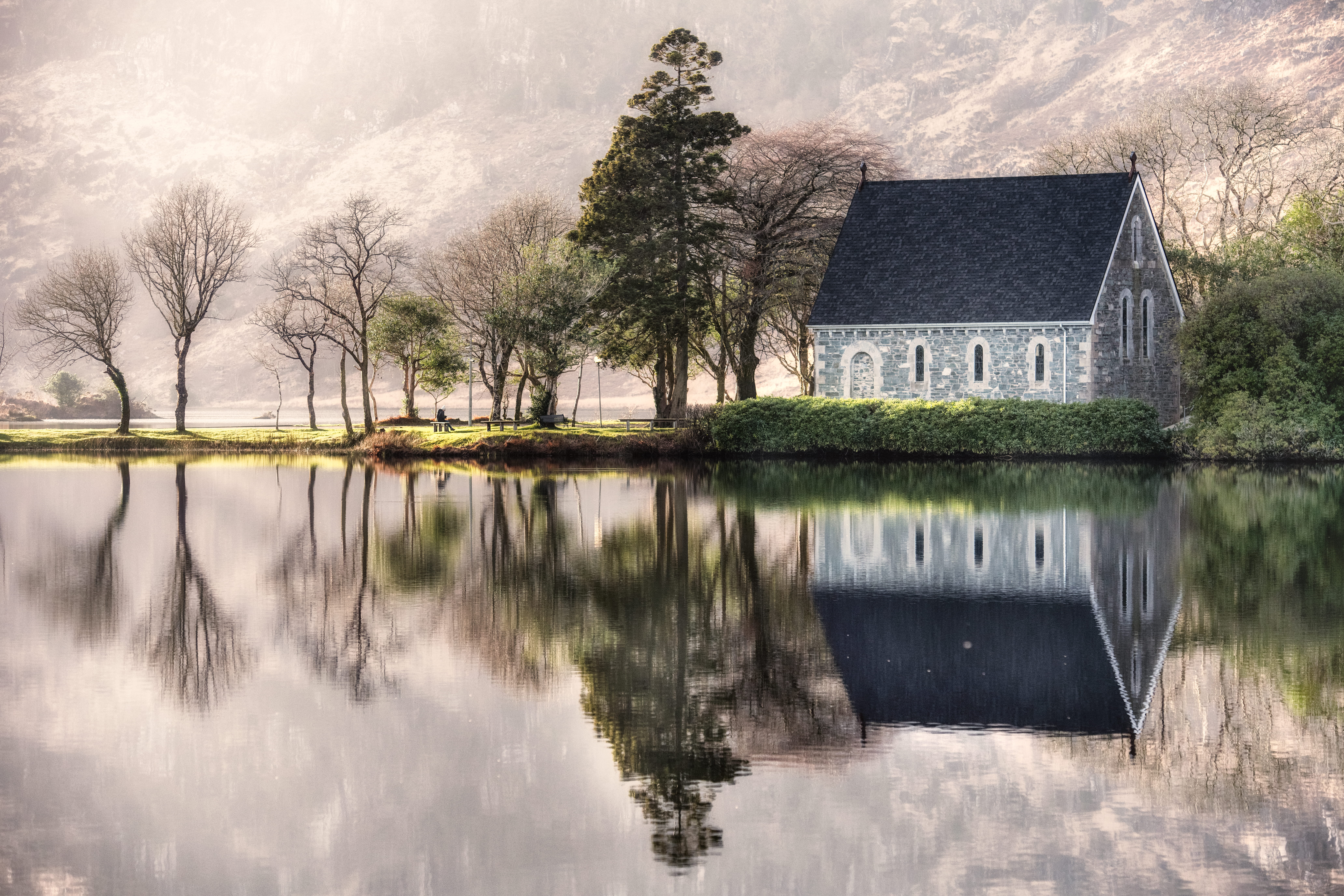 nature, standing water, no people, trees, swamp, grass, near, marsh, built structure, black, scenics - nature, ireland, painting, tree, gray, outdoors, HD Wallpaper