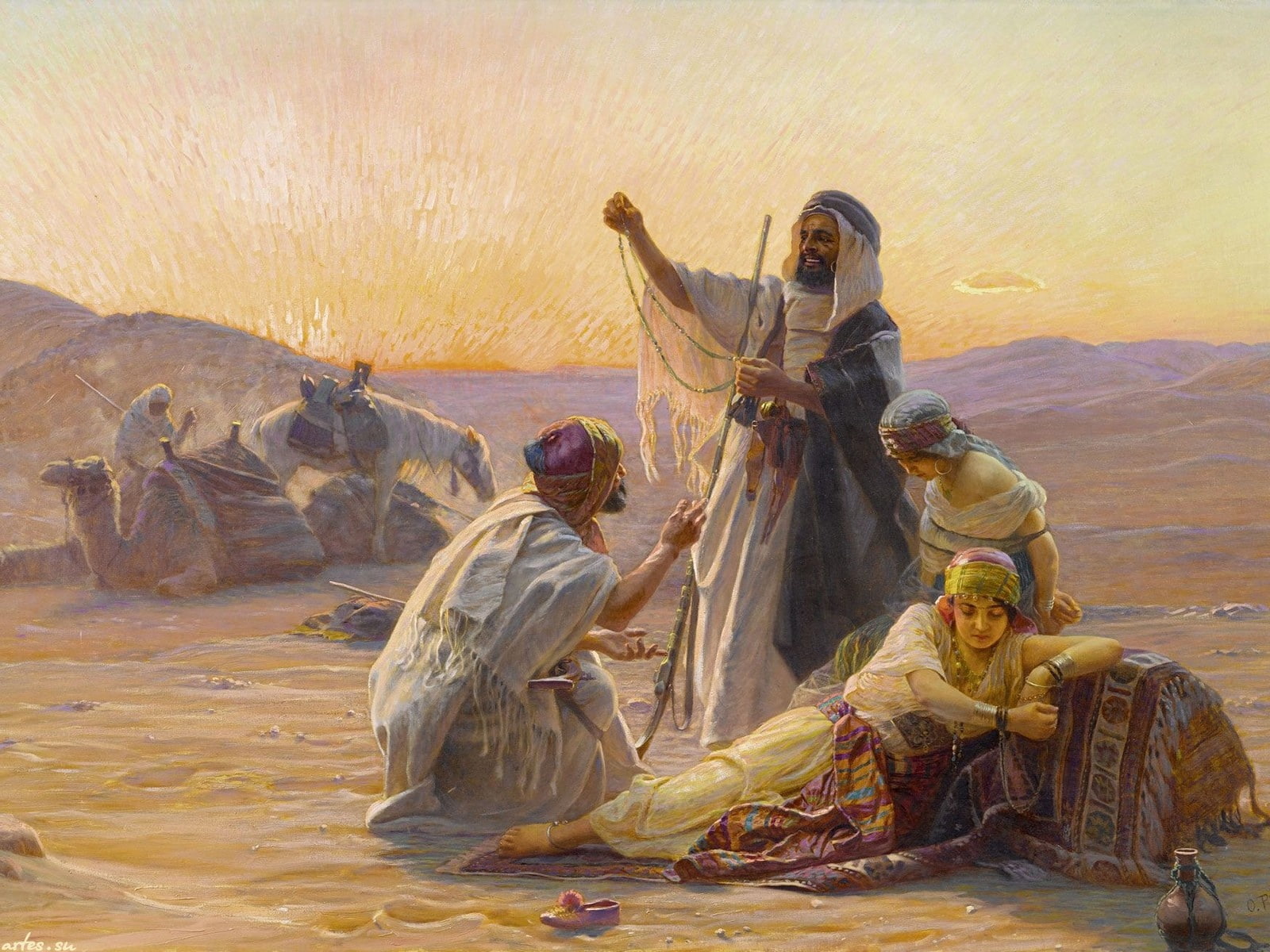 mercado, arabes, 720P, pintura, arte, HD Wallpaper