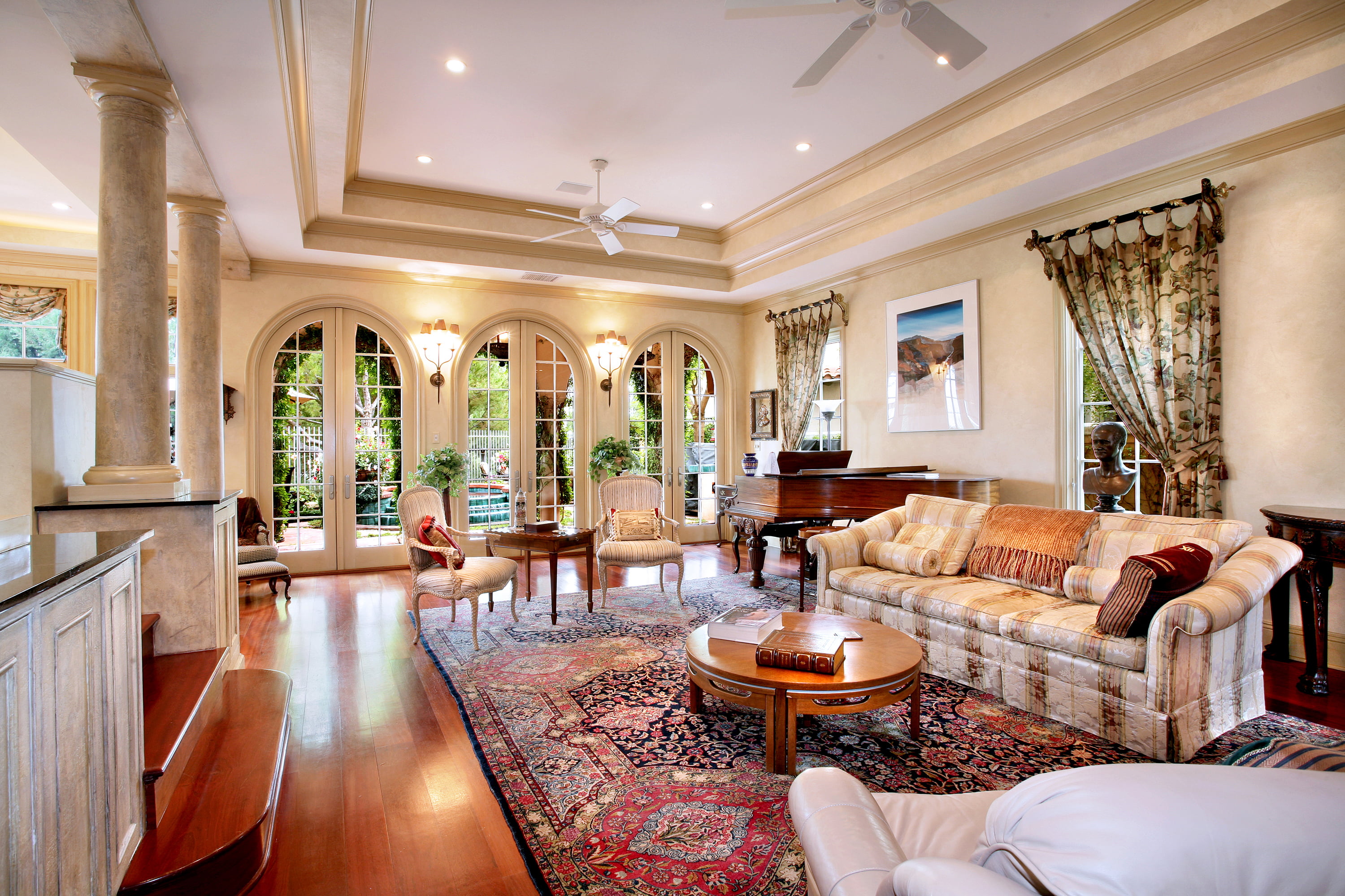 interior, furniture, window, house, indoors, 2K, fabric, sofa, seat, style, ornate, home, brown, striped, chair, domestic room, home showcase interior, HD Wallpaper