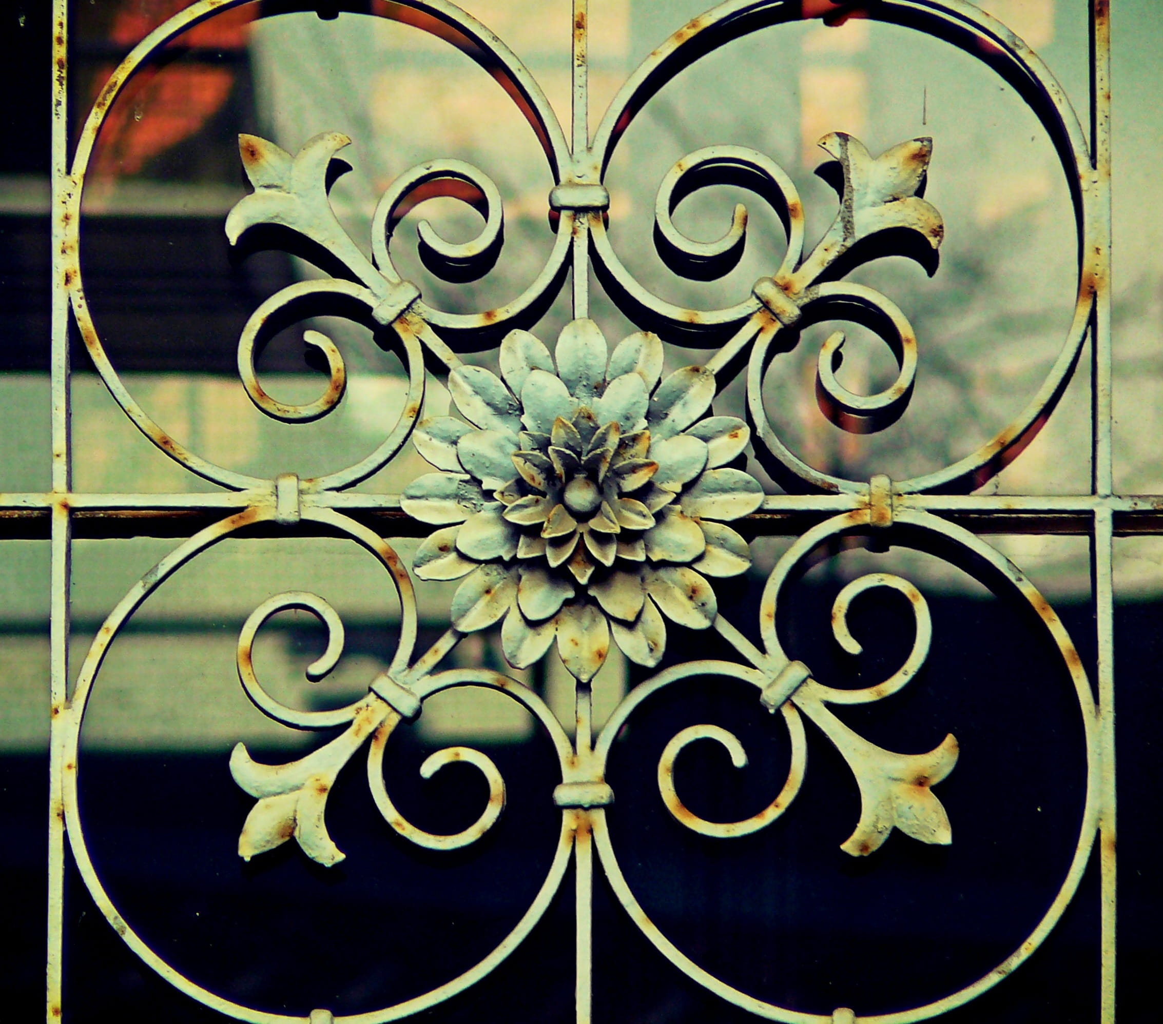 shape, floral pattern, old, Rosette, Fence, stainless, no people, indoors, outdoors, door, pointed, antique, rusty, entrance, circle, input, iron tips, HD Wallpaper