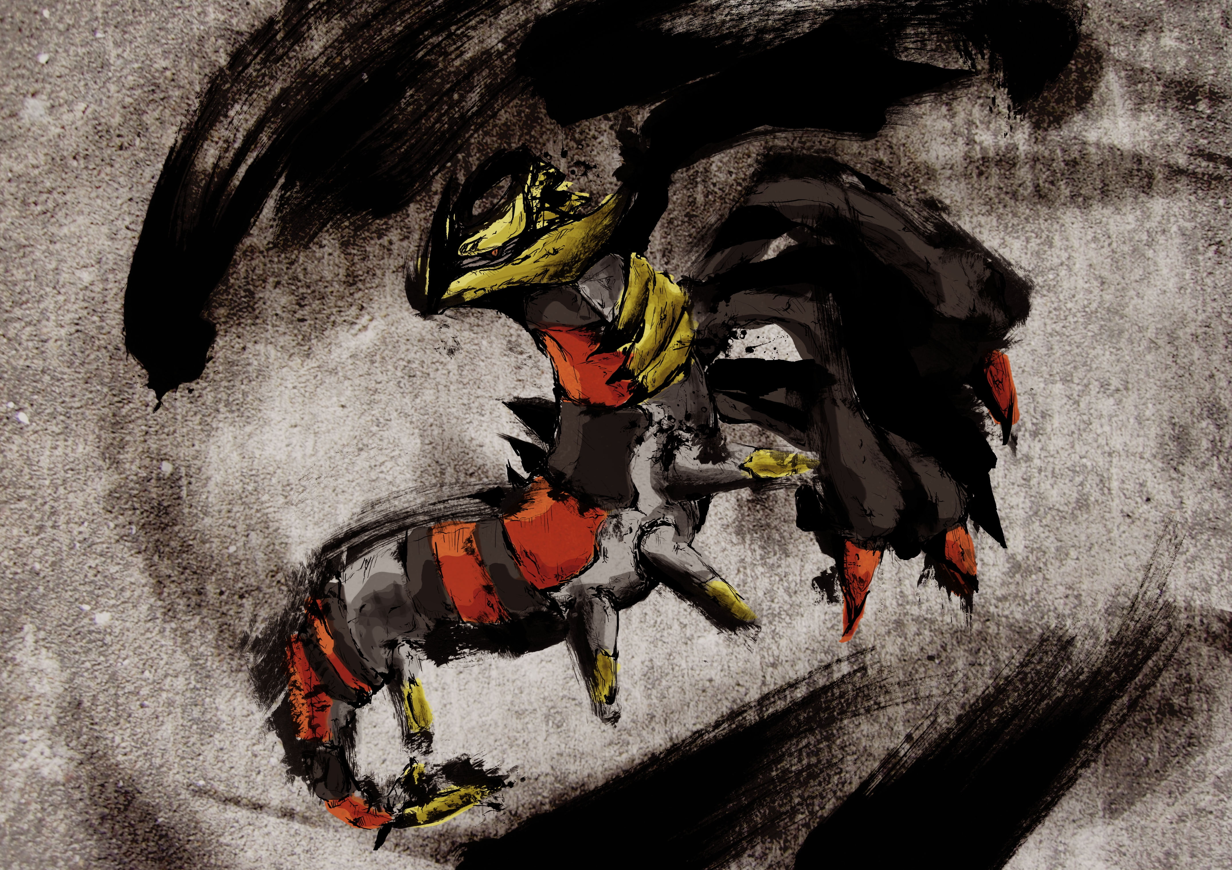 anime, giratina, art, 4K, sumie, sumi-e, hd, pokemon, HD Wallpaper