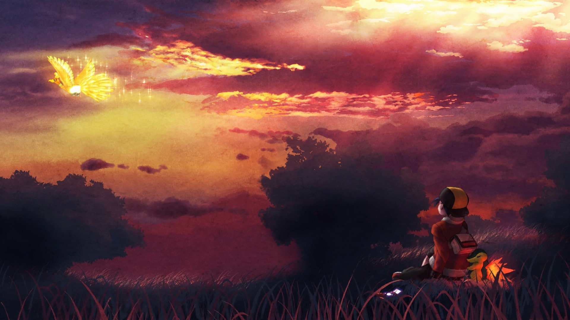 cartoon/comic, oh, ho, hd, cyndaquil, 1080P, pokemon, sunlight, clouds, HD Wallpaper
