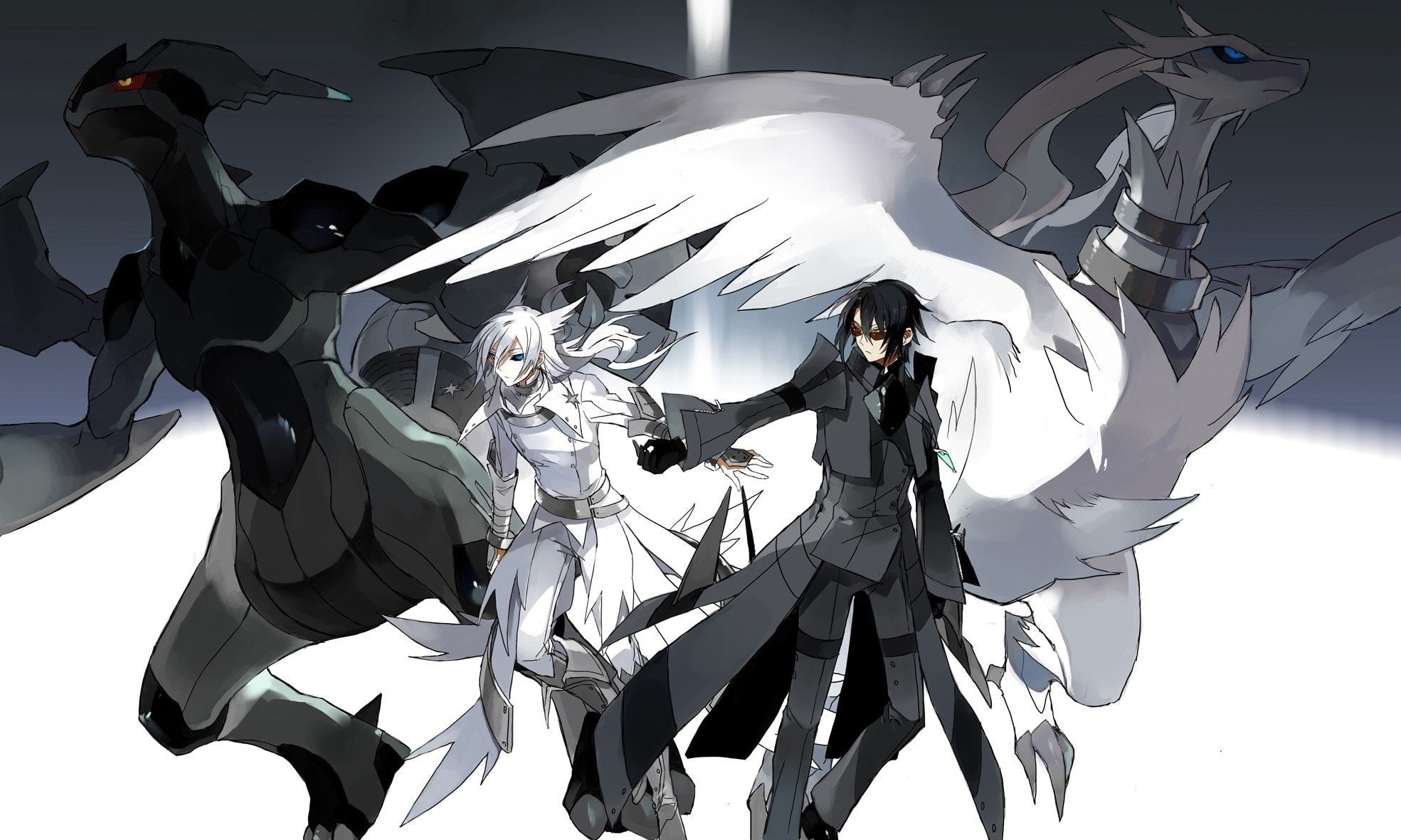 ah, px, x, art, Zekrom, white, goddess, anime, 1080P, pokemon, Reshiram, hd, 1969x1181 px, Black, HD Wallpaper