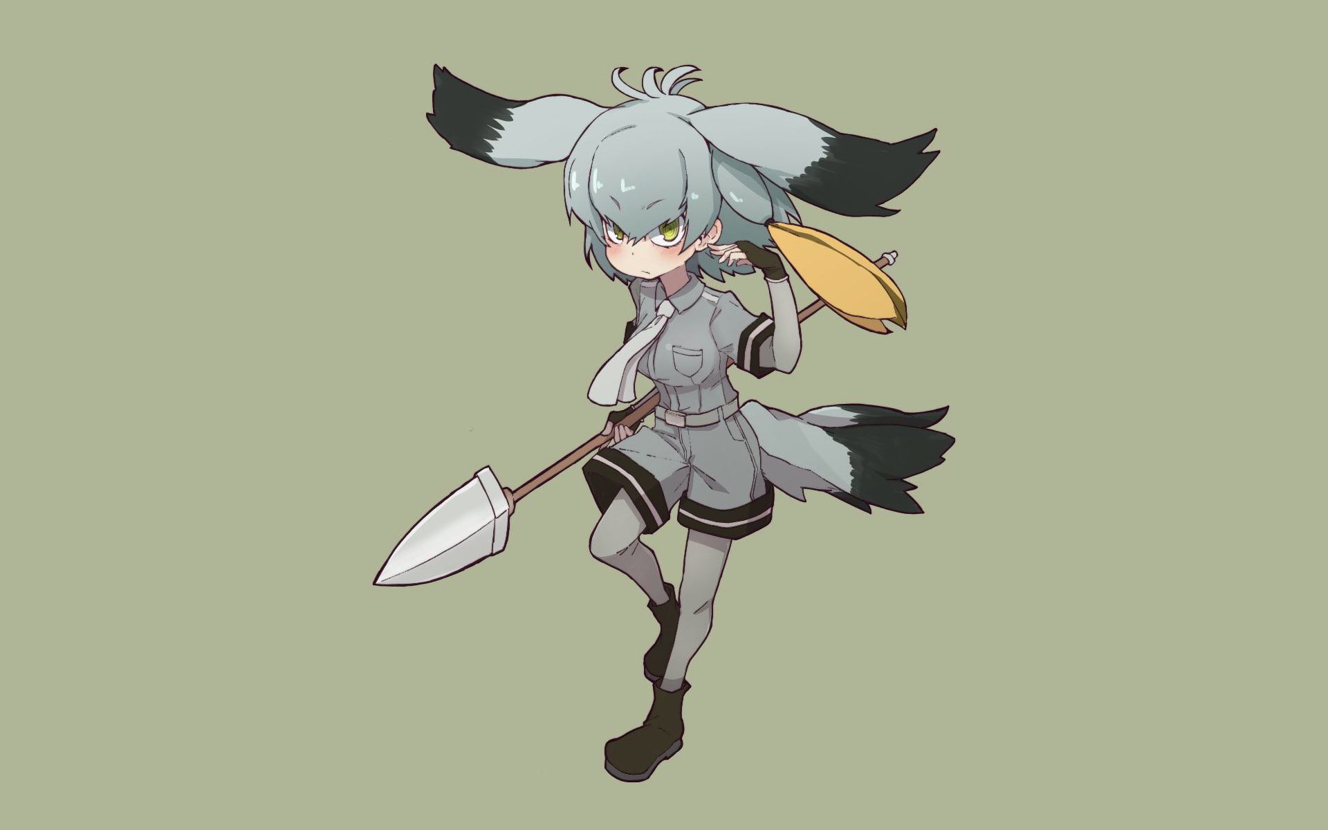 Kemono Friends, uniform, Shoebill (Kemono Friends), simple background, 1080P, anime, HD Wallpaper
