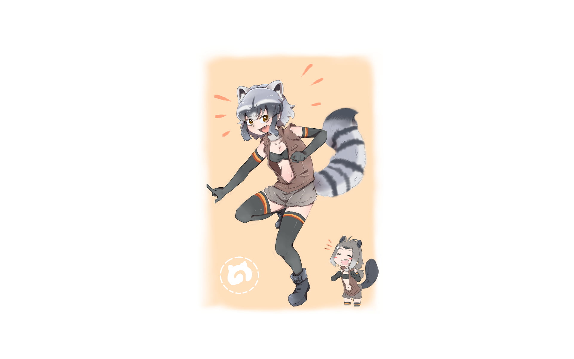 representation, indoors, riding, studio shot, transportation, 1080P, two people, anime, full length, child, copy space, Kemono Friends, males, people, HD Wallpaper