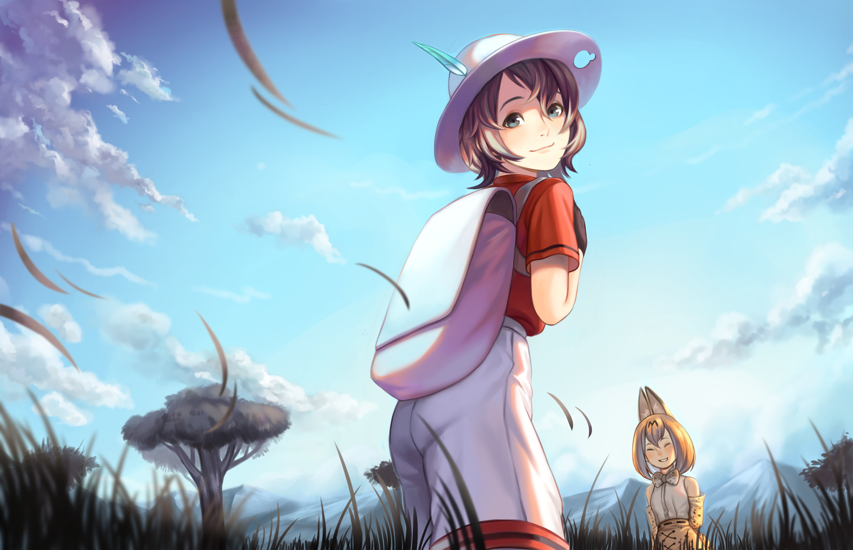 Kaban (Kemono Friends), Kemono Friends, 2K, Serval (Kemono Friends), Anime, HD Wallpaper
