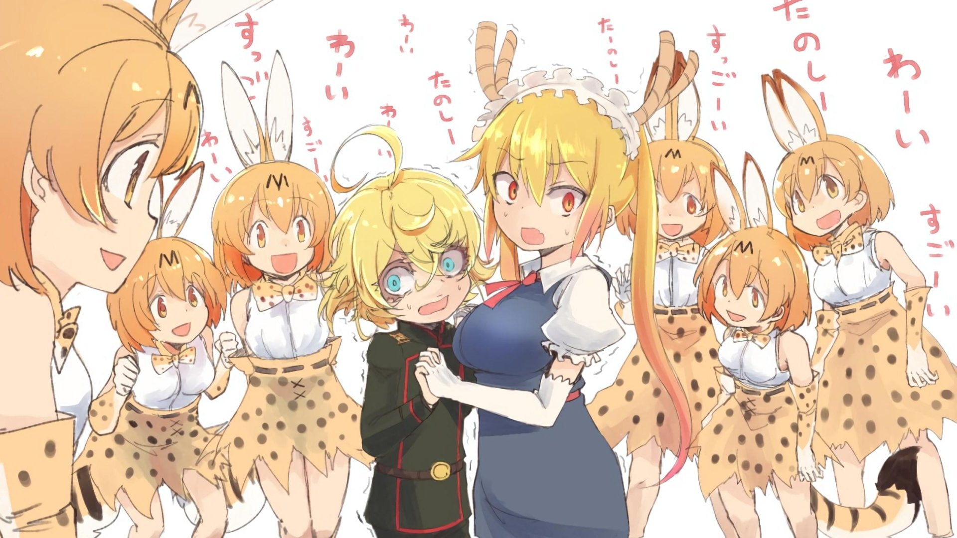 Tohru (Miss Kobayashis Dragon Maid), 1080P, Anime, Tanya Degurechaff, Crossover, Serval (Kemono Friends), HD Wallpaper