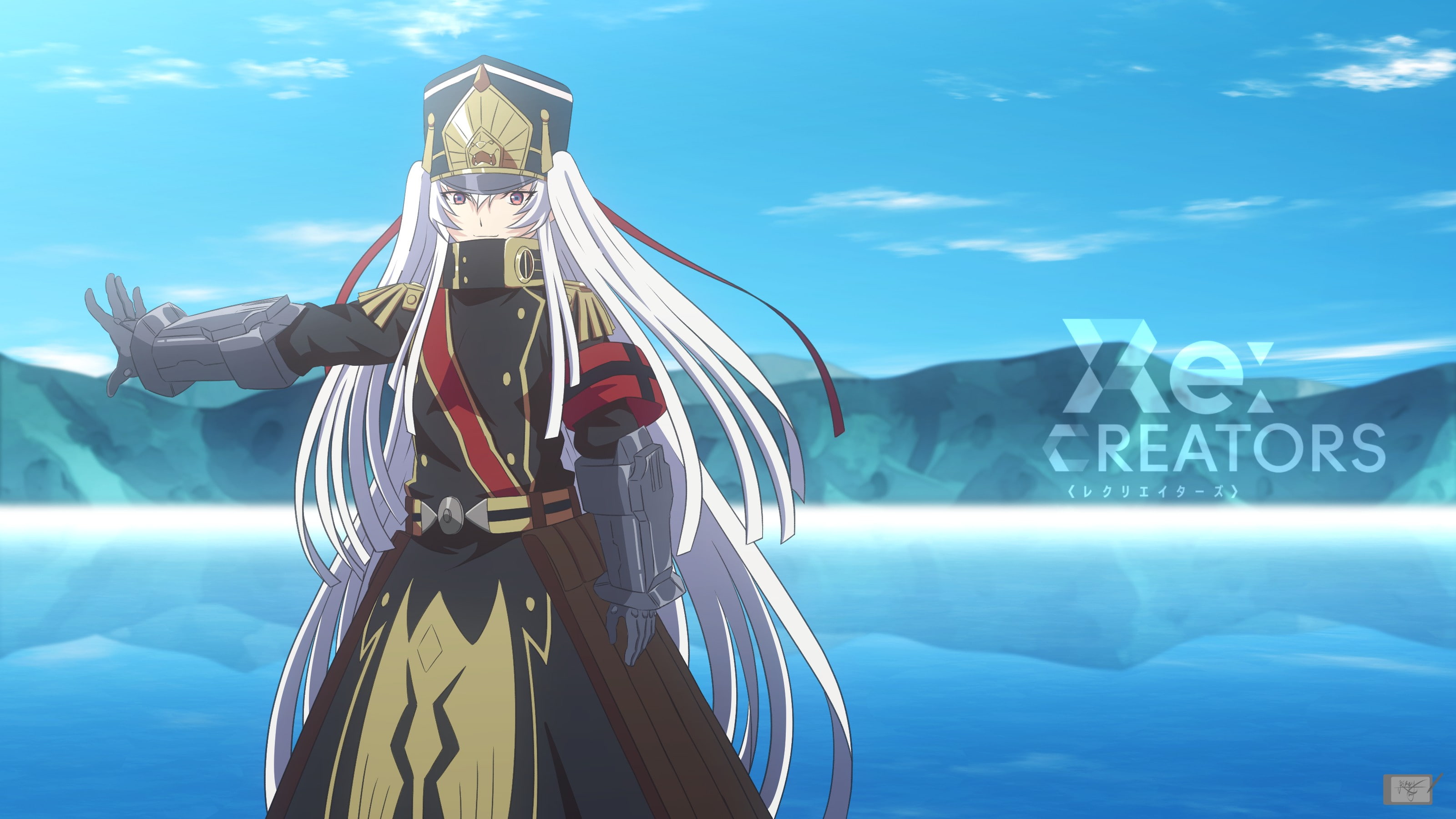 sky, adventure, Gunpuku No Himegimi, nature, communication, 2K, underwater, anime, day, one person, anime girls, reflection, outdoors, Re:CREATORS, sea, HD Wallpaper