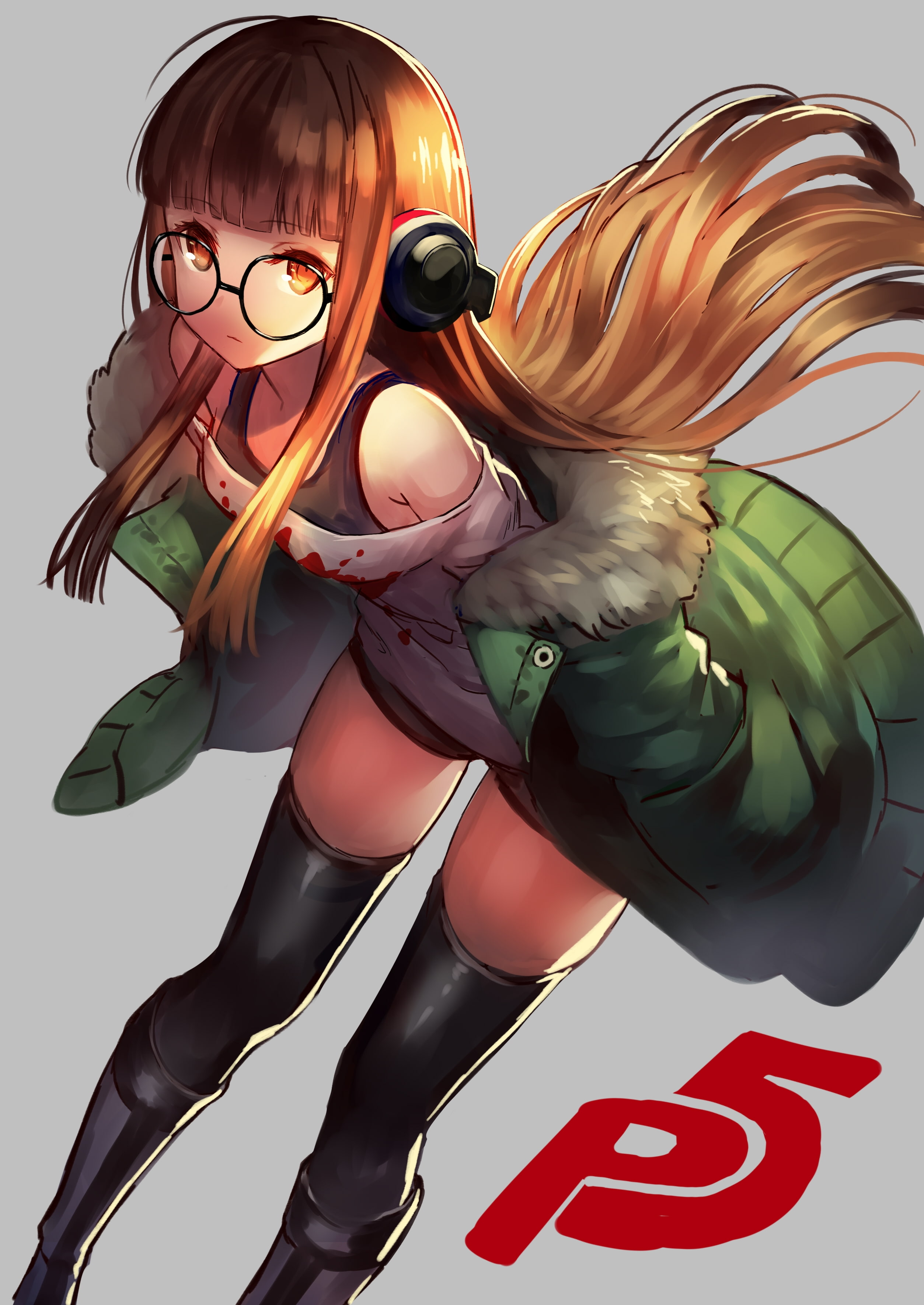 2K, glasses, Anime, anime style games, coat, persona 5, sakura futaba, Phone HD Wallpaper