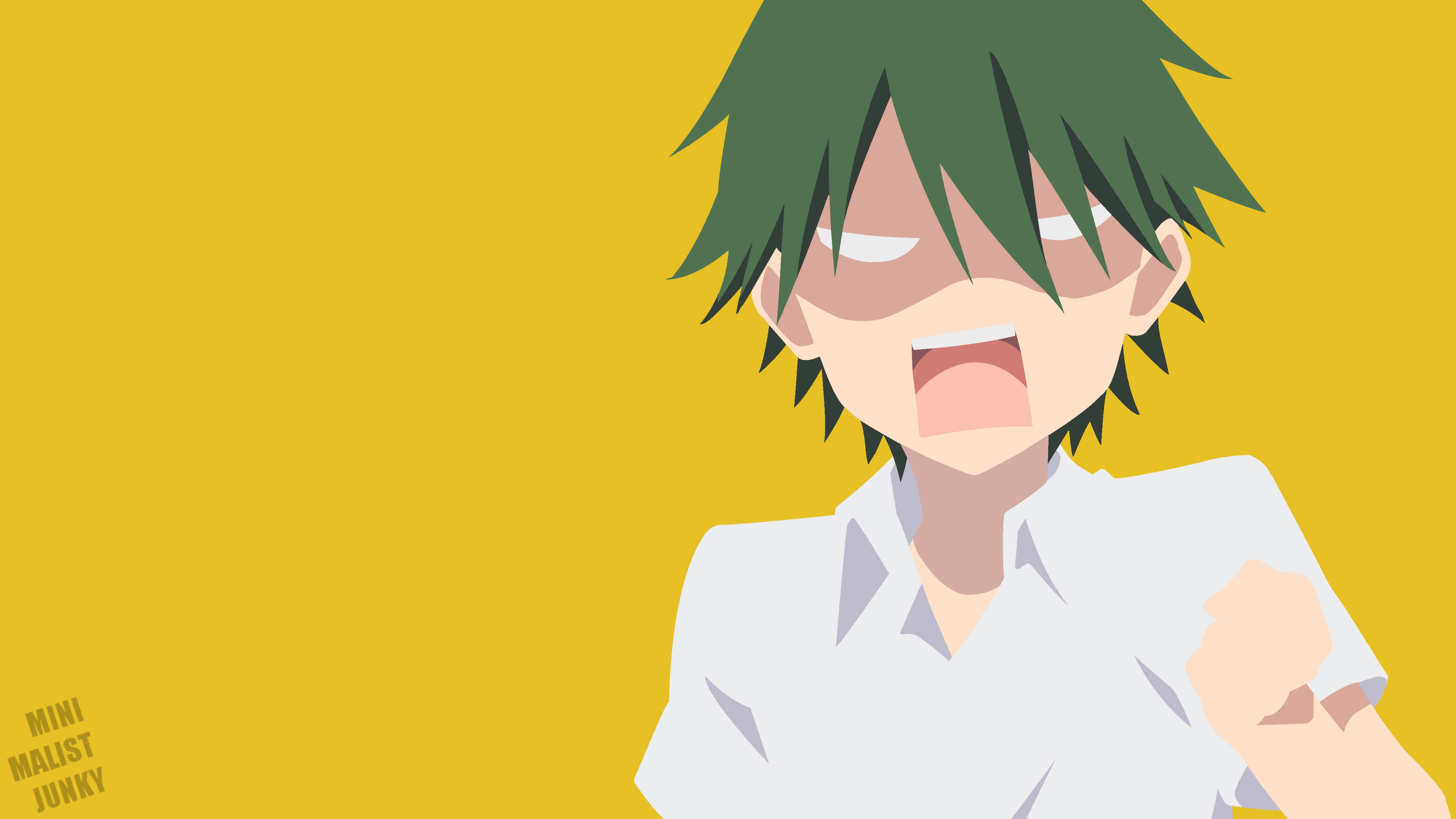 young adult, yellow, colored background, studio shot, portrait, MinimalistJunky, anime boys, Blend S, one person, business person, indoors, adult, front view, HD Wallpaper
