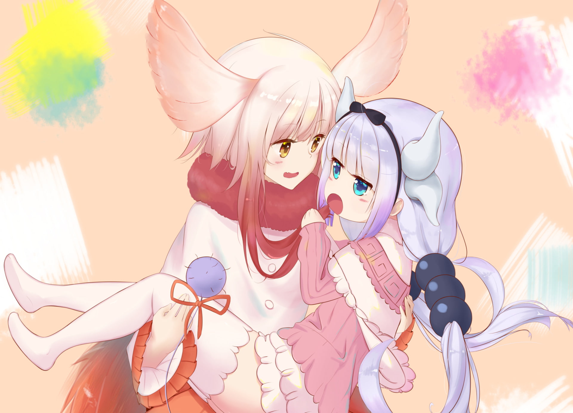 Crested Ibis (Kemono Friends), 1080P, Kobayashi-san Chi no Maid Dragon, Kanna Kamui, Anime, Kemono Friends, Crossover, HD Wallpaper