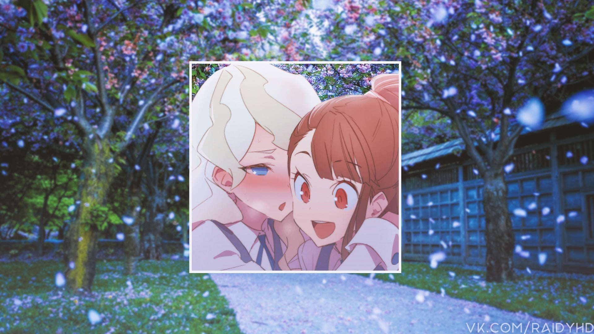 building exterior, anime, creativity, anime girls, representation, park, picture-in-picture, pink color, park - man made space, 1080P, mammal, Little Witch Academia, HD Wallpaper