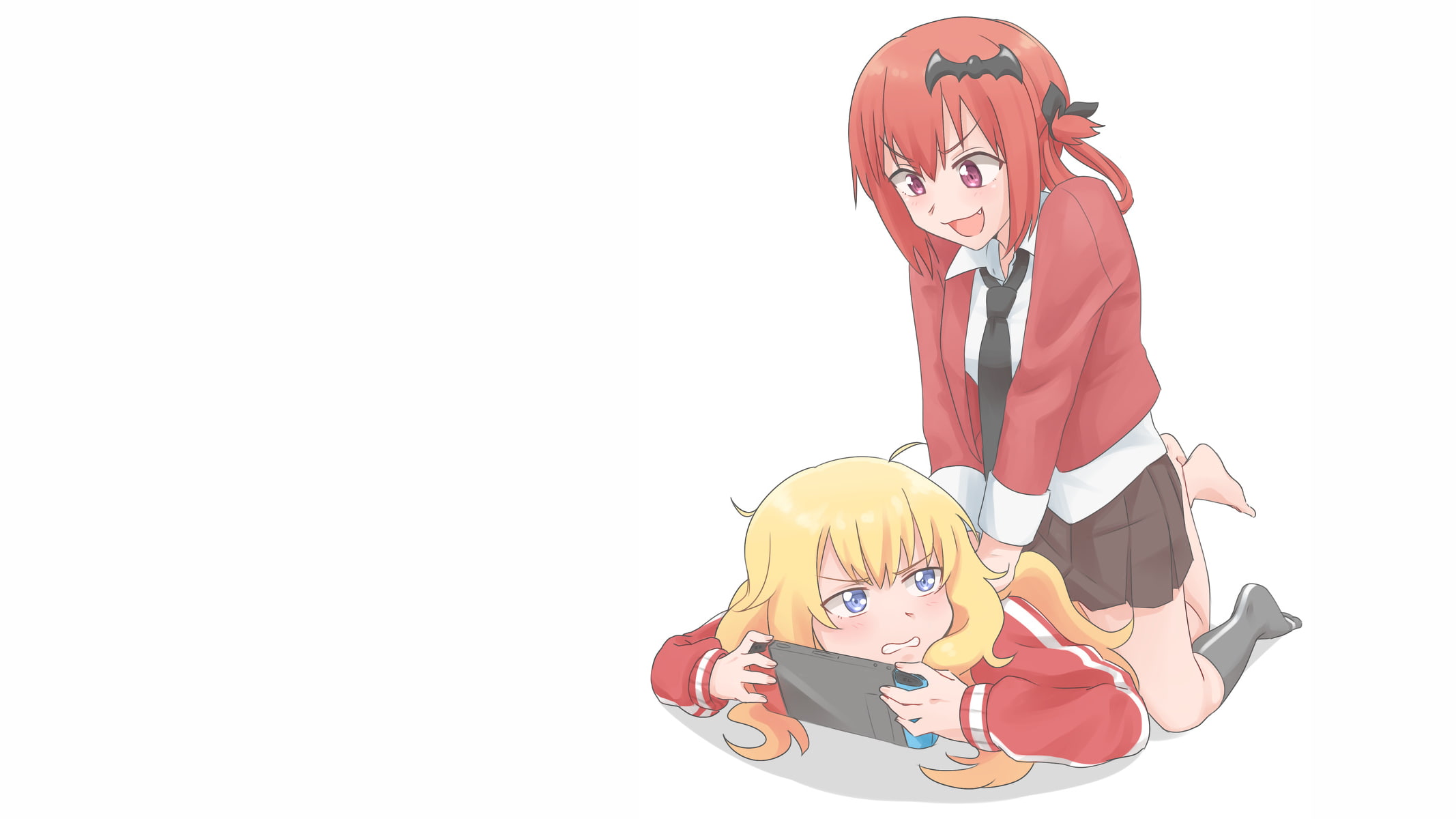 redhead, anime, white  background, Gabriel White Tenma, Gabriel Dropout, anime girls, simple background, school uniform, 1080P, blonde, fan art, Satanichia, HD Wallpaper