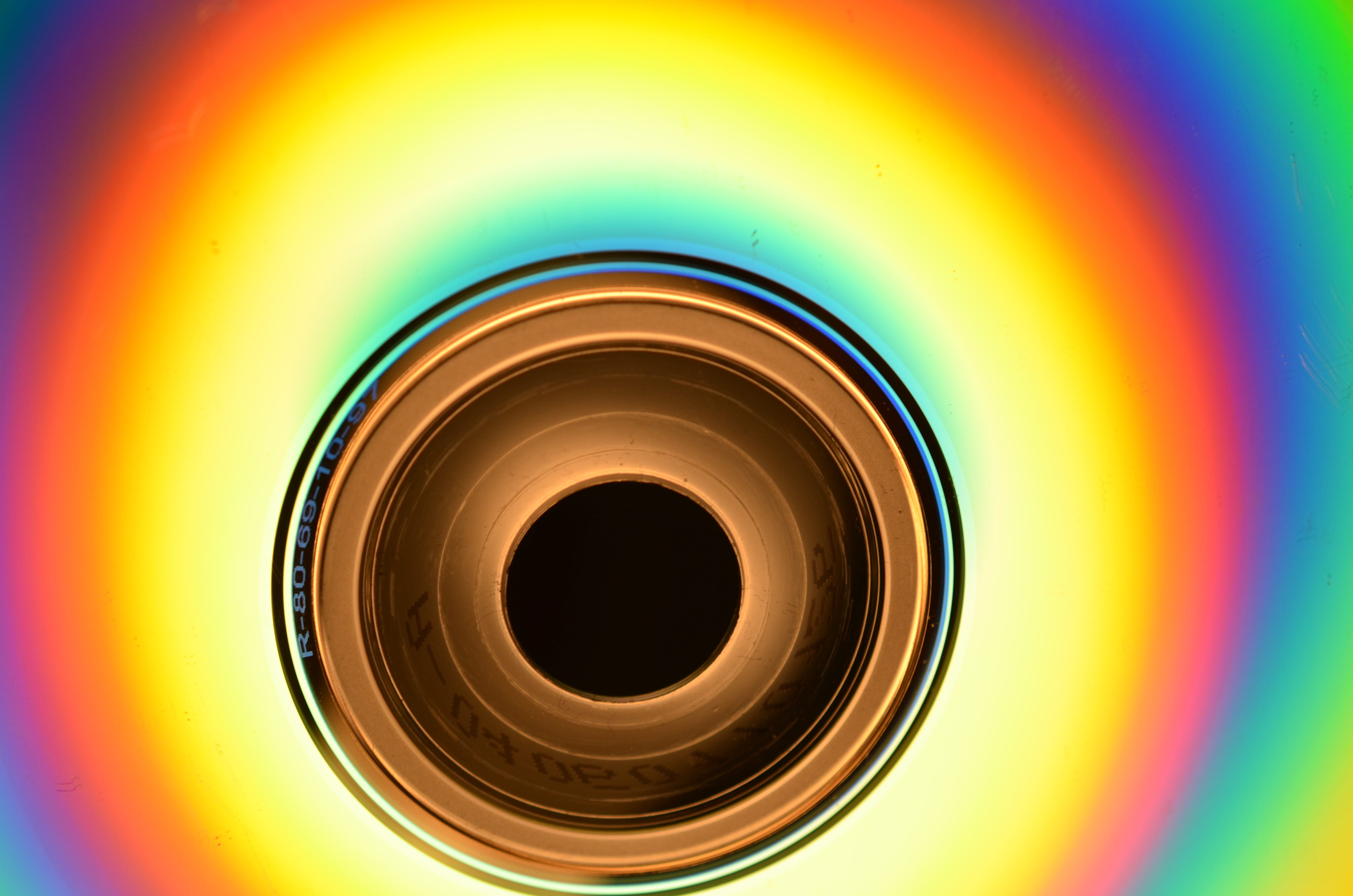 abstract, communication, backgrounds, network, single object, 4K, macro, hard drive, multi colored, concentric, geometric shape, hardware, directly above, HD Wallpaper
