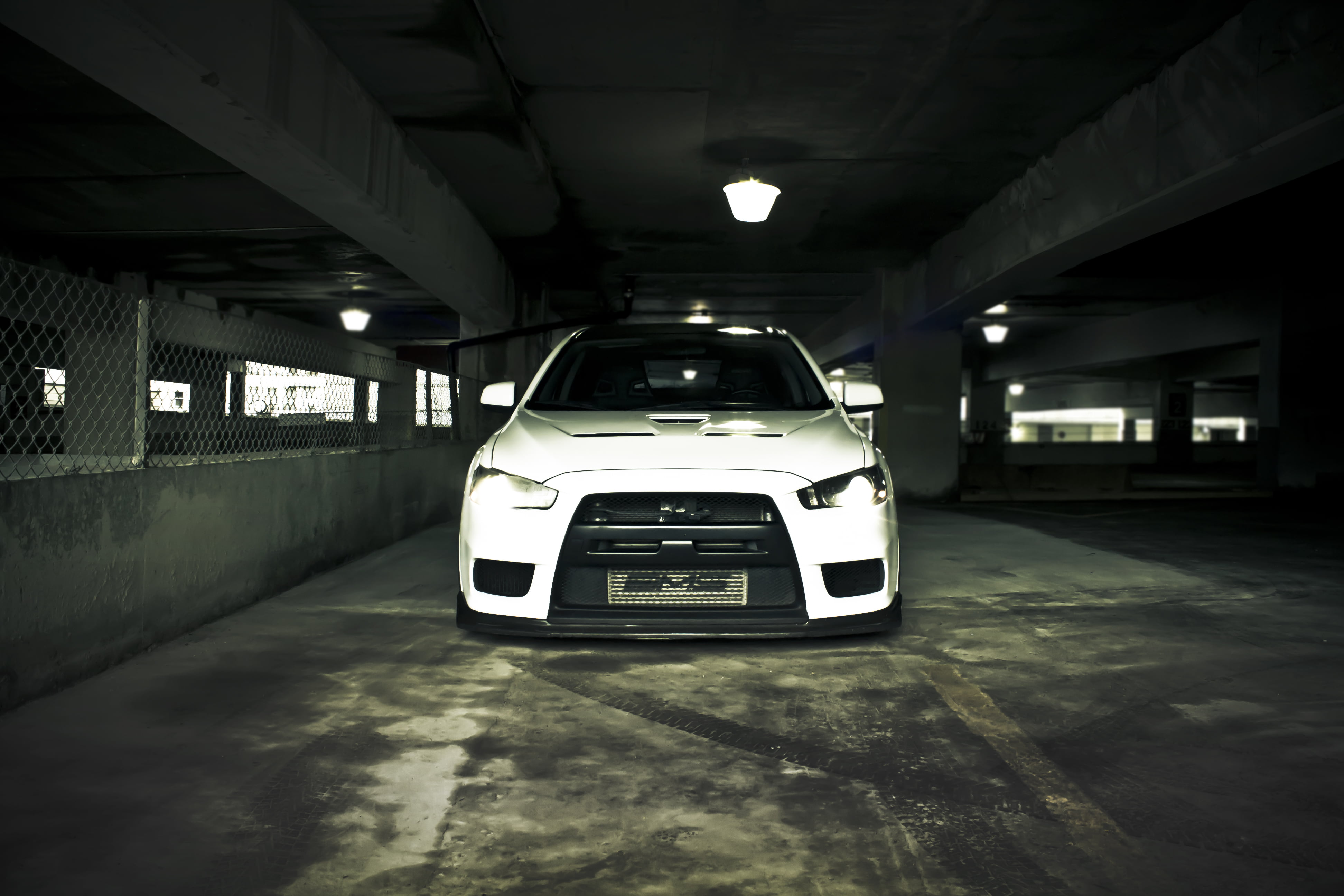 shiny, parking, parking Garage, public transportation, ceiling, illuminated, no People, architecture, black Color, new, metal, transportation, 4K, lancer, HD Wallpaper