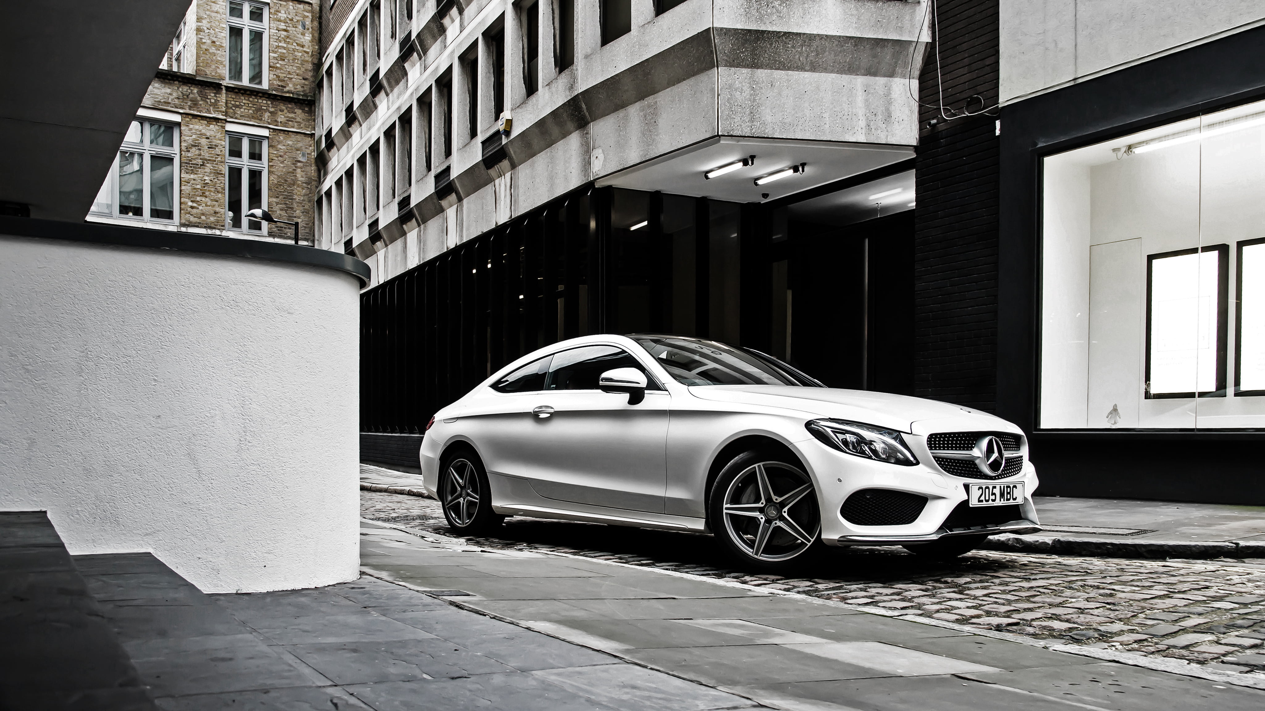 building exterior, land Vehicle, c-class, no People, street, supercar, grille, 4K, architecture, garage, built structure, c205, day, luxury, mode of transportation, HD Wallpaper