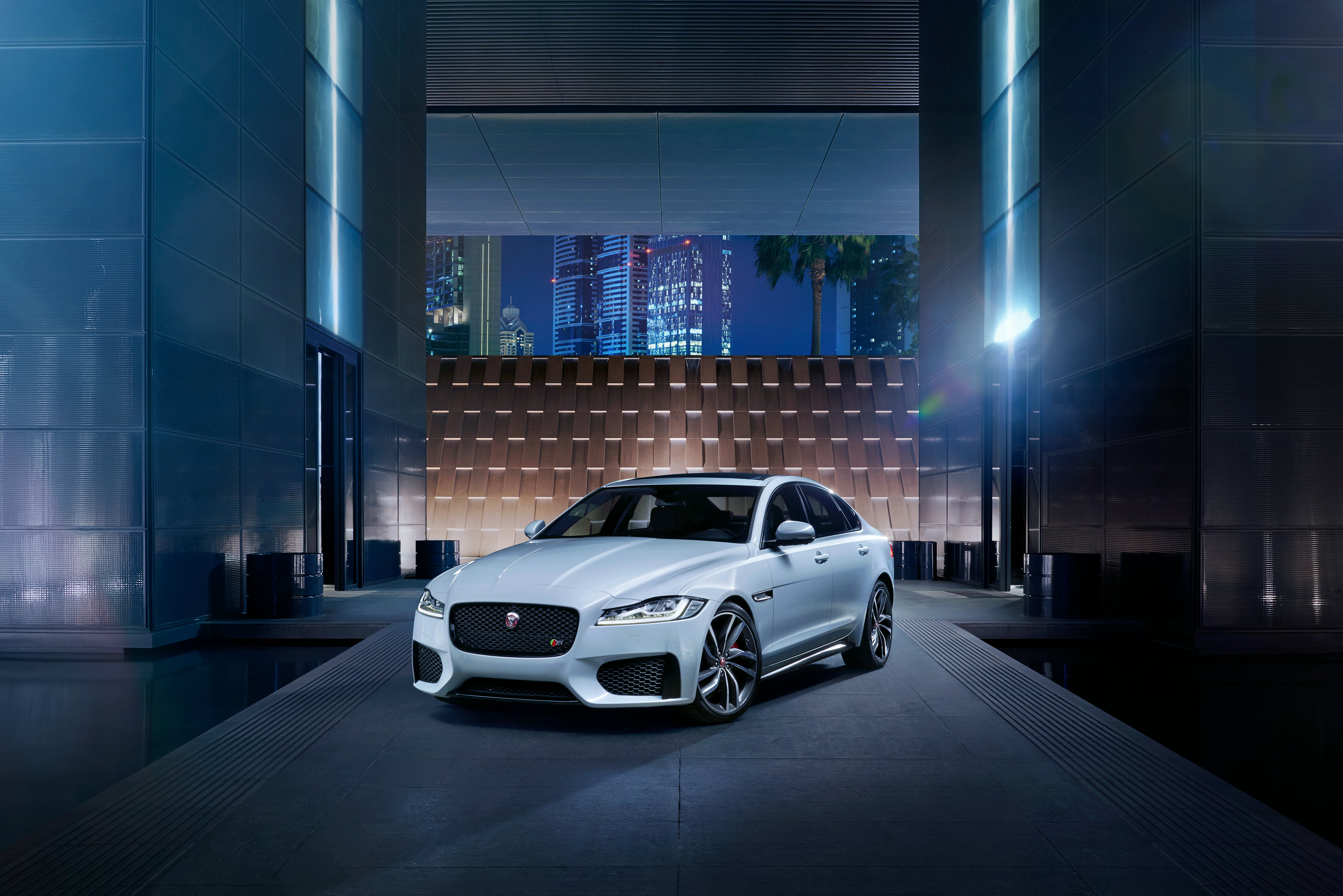 transportation, motion, street, building, sedan, xf s, technology, illuminated, glass - material, speed, car, road, power, night, car Dealership, traffic, HD Wallpaper