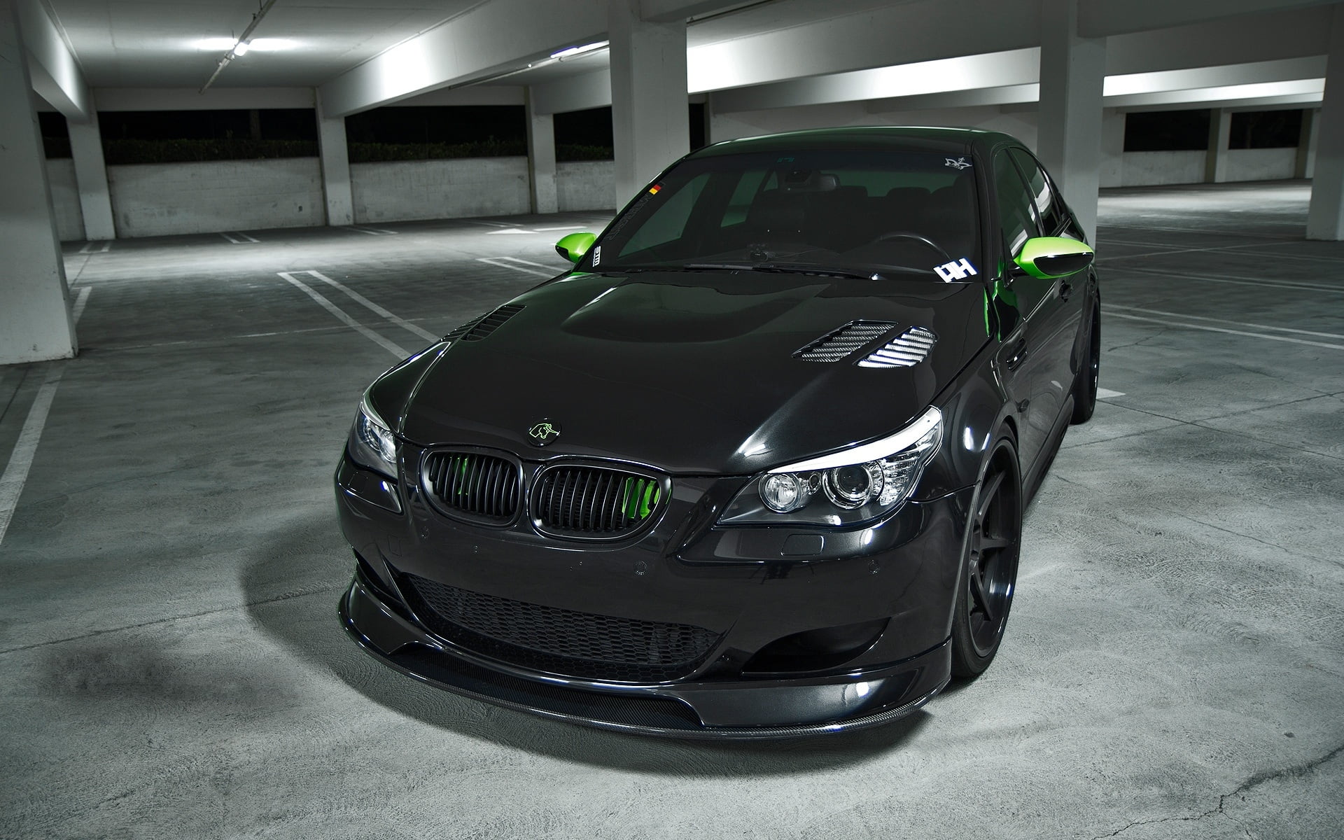 power, modern, reflection, business, e60, sports Car, land Vehicle, no People, engine, garage, 1080P, indoors, black Color, illuminated, shiny, lighting equipment, HD Wallpaper