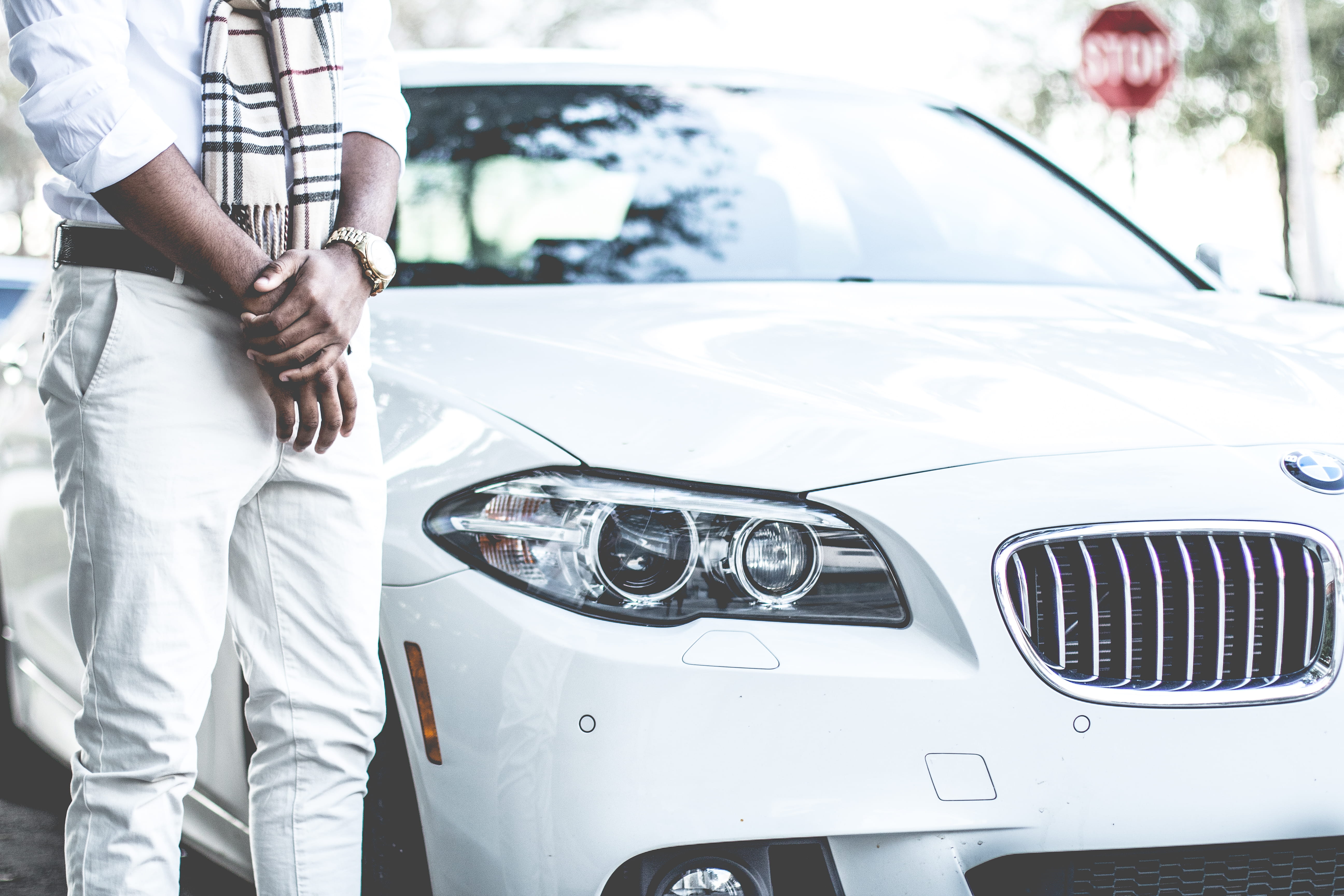 transportation, 5K, white, front view, motor vehicle, caucasian Ethnicity, car, mode of transportation, day, land Vehicle, real people, luxury, headlight, HD Wallpaper