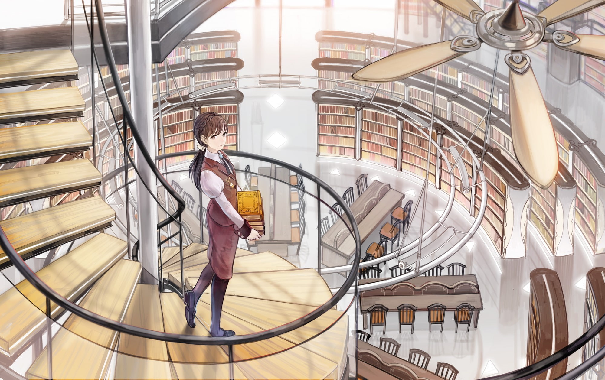 casual clothing, 1080P, technology, steps and staircases, men, large group of objects, women, anime, indoors, real people, railing, staircase, architecture, HD Wallpaper