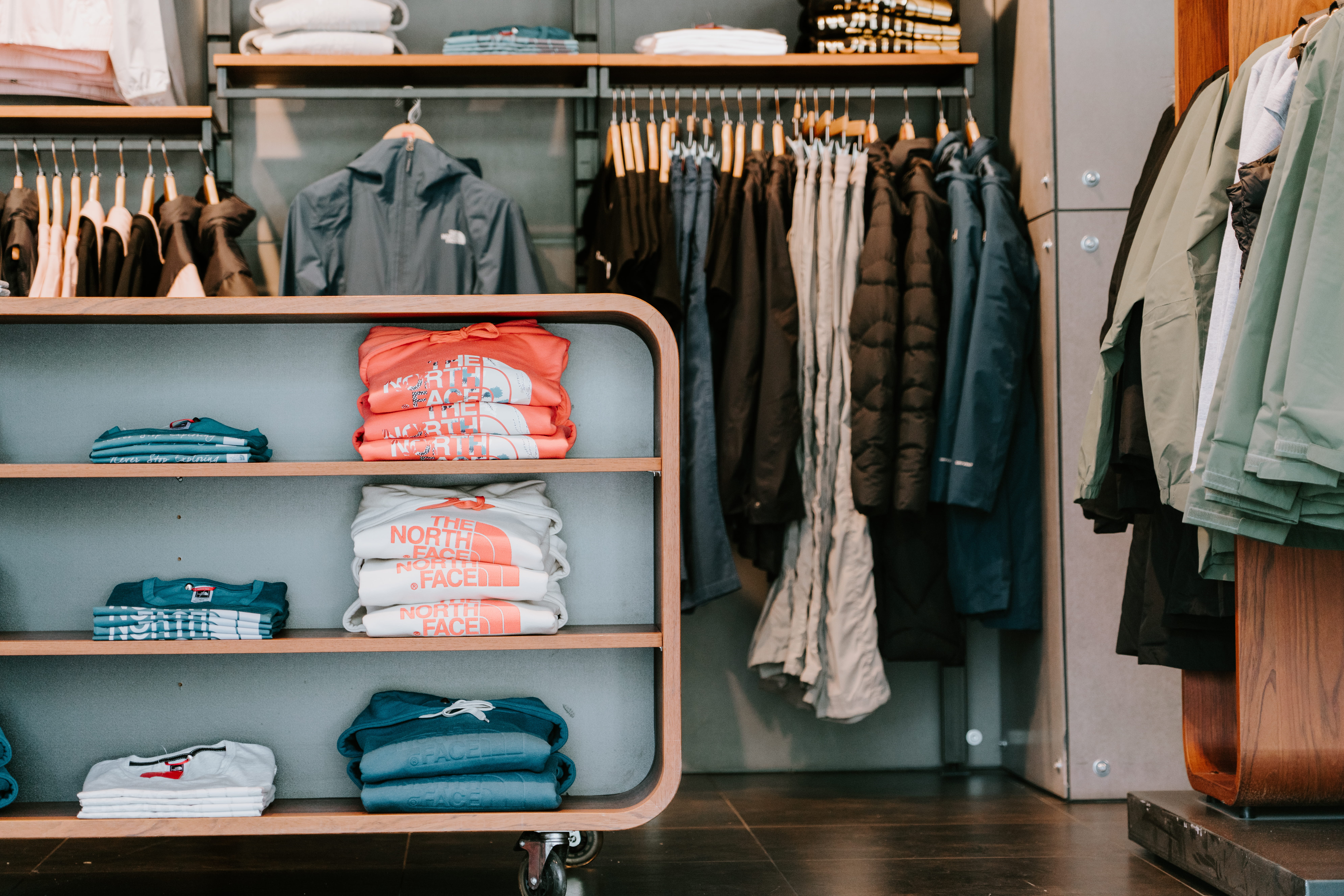 no people, closet, view, consumerism, walk, shopping, 8K, clothing store, clothes rack, store, indoors, arrangement, hanging, retail display, fashion, HD Wallpaper