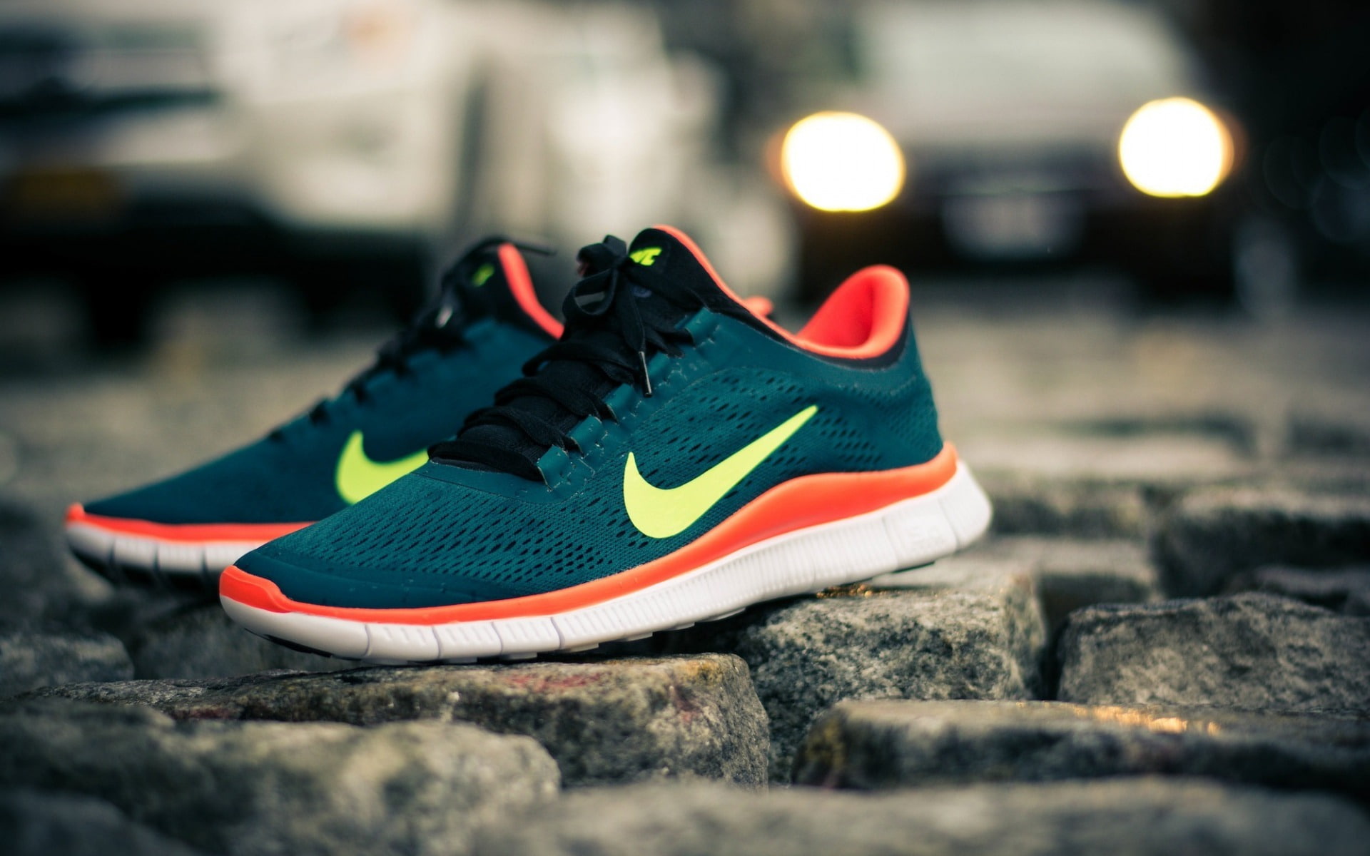 selective focus, still life, brand, no people, representation, nike, illuminated, desktop, shoe, outdoors, shoelace, womenswear, orange, white, HD Wallpaper