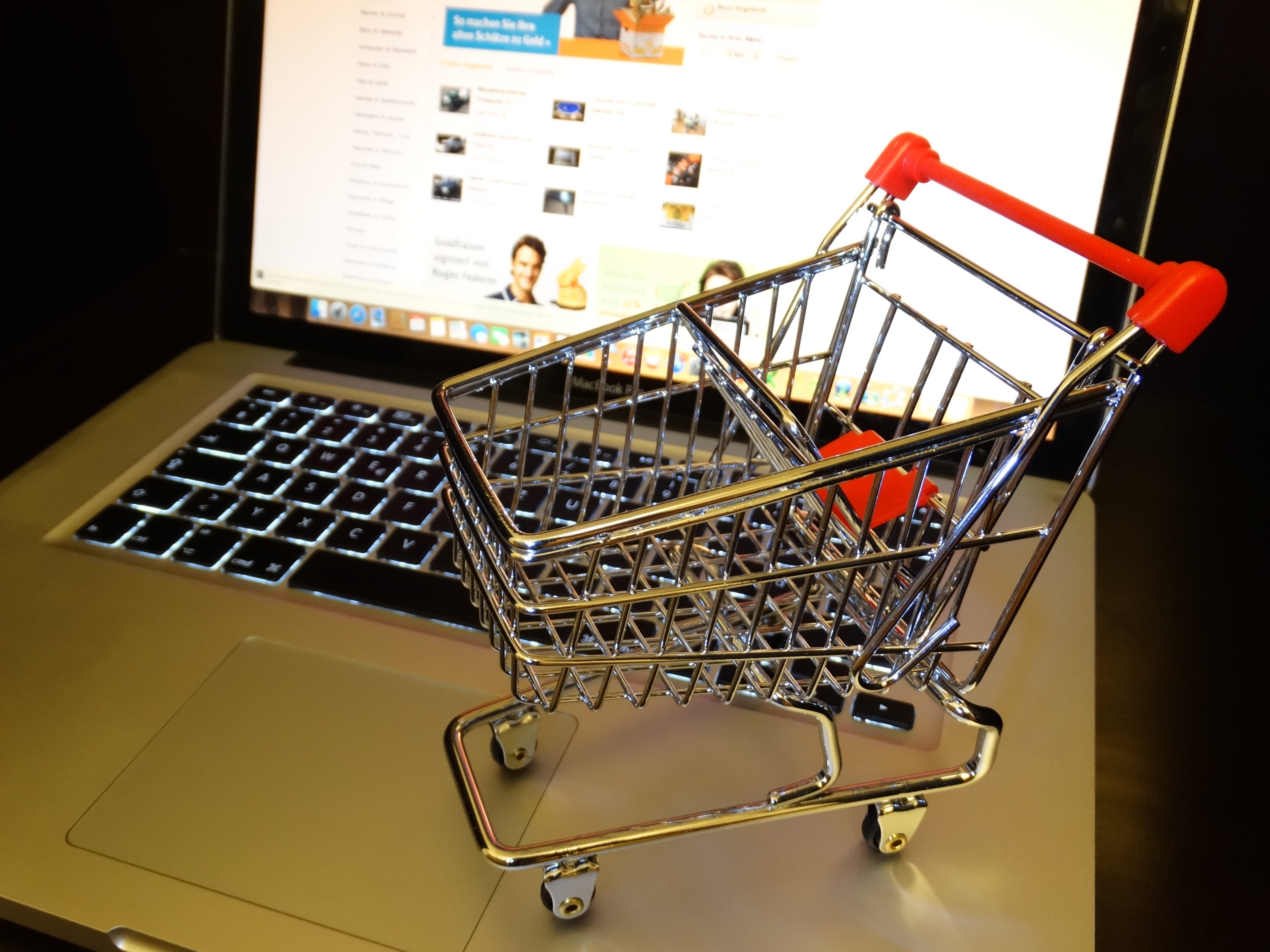 indoors, table, metal, store, top, connection, stainless steel, shopping cart, on top, shopping, supermarket, MacBook, red, internet, shiny, push, shopping basket, HD Wallpaper