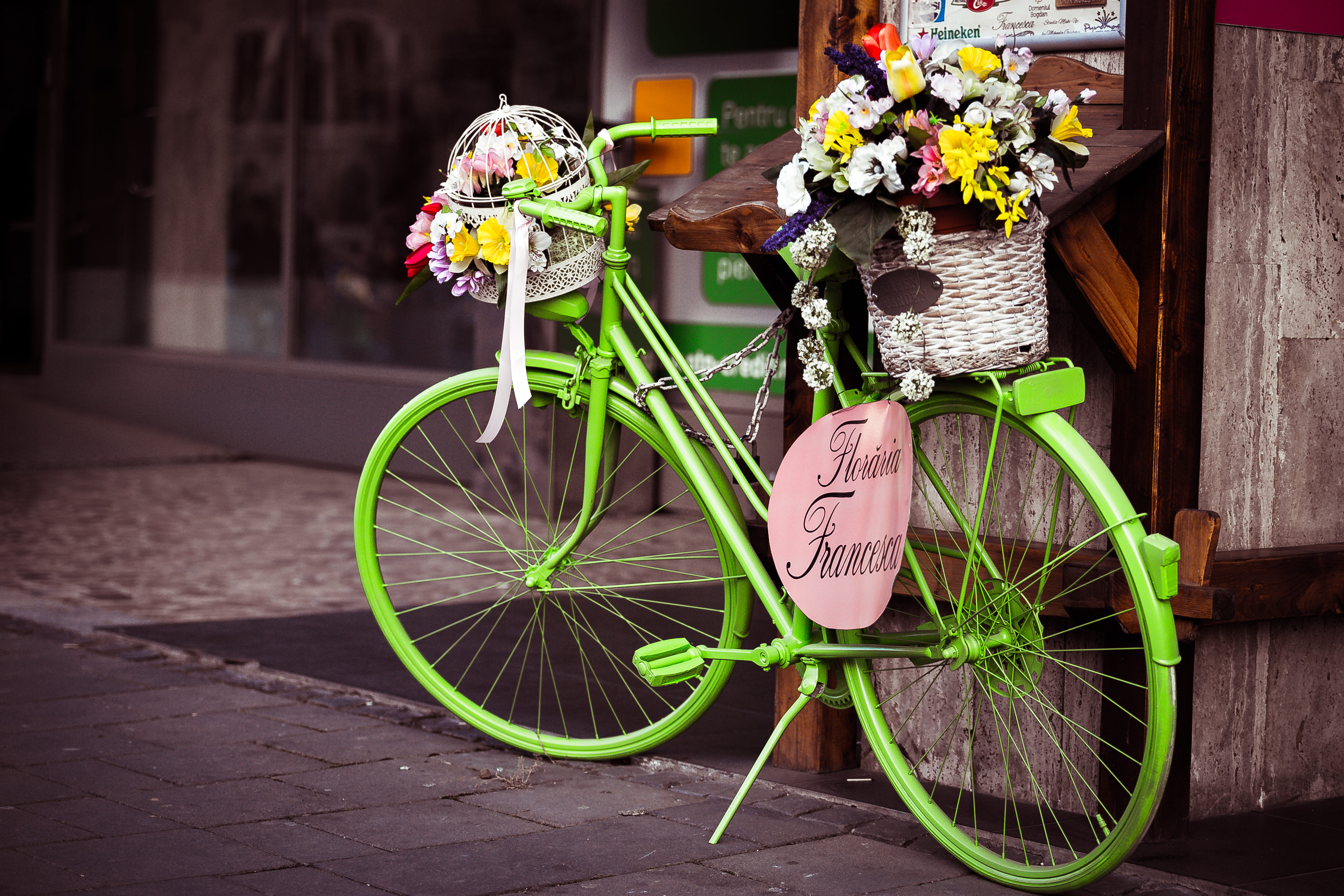nature, flower, wheel, commuter, eternity, silence, shop, bicycle, city, street, flowers, land vehicle, sidewalk, basket, outdoors, decoration, flowering plant, HD Wallpaper