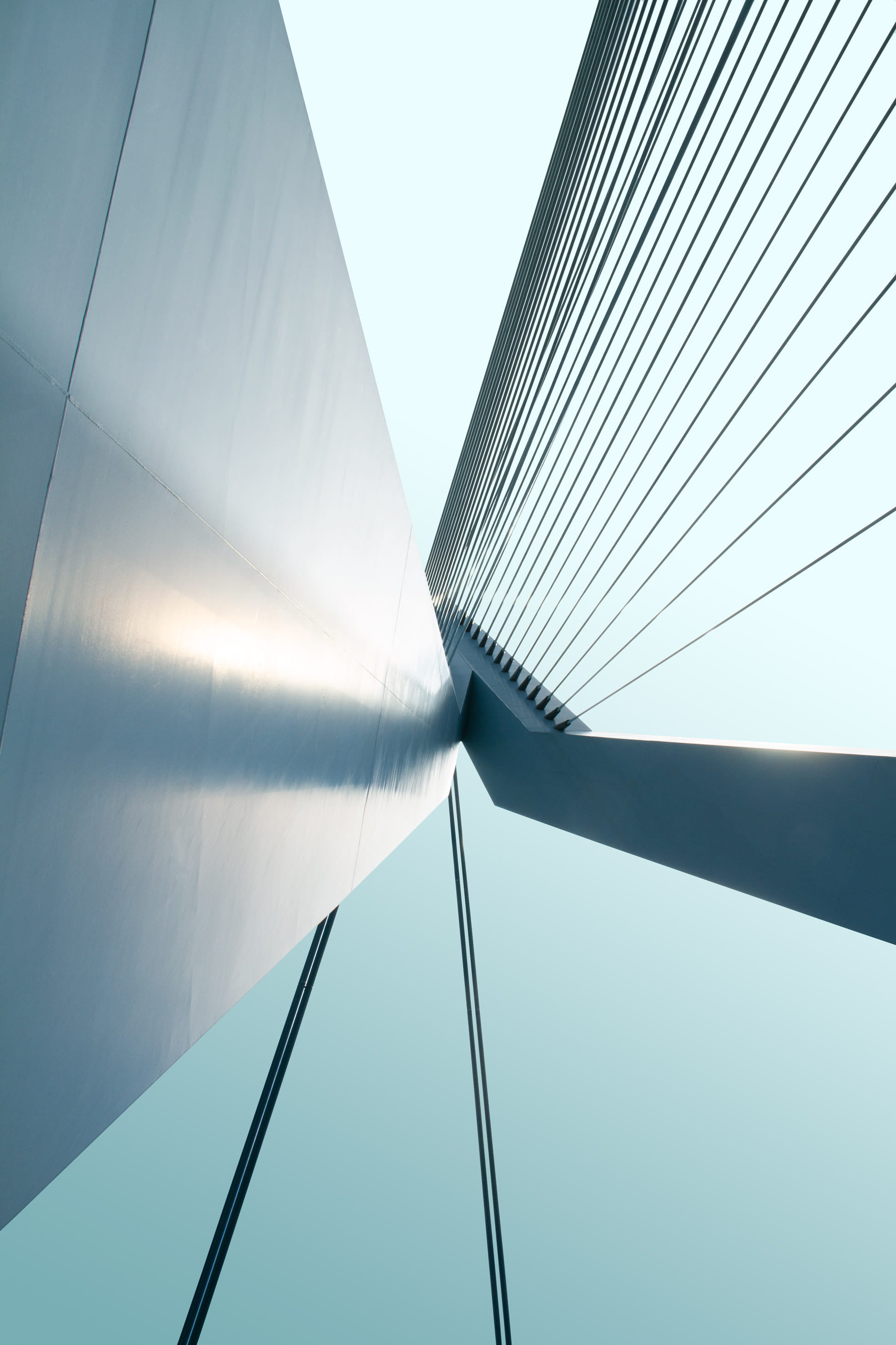 built structure, no people, bridge, structure, 2K, blue, abstract, sharp, awning, directly below, day, modern, rotterdam, skyscraper, low angle view, building, Phone HD Wallpaper