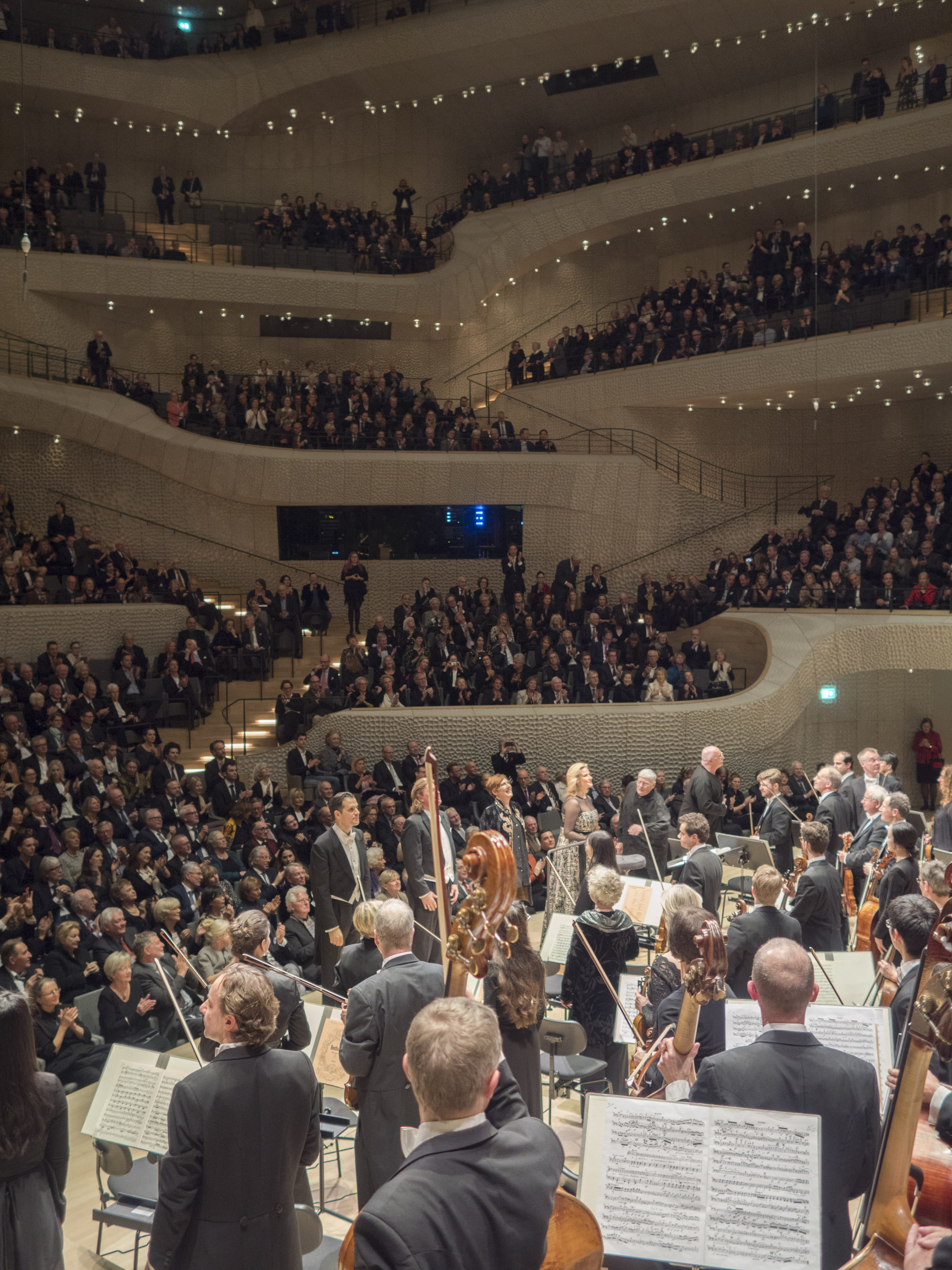 stage - performance space, elbe philharmonic hall, landmark, futuristic, high angle view, crowd, concert hall, 5K, concert, spectator, elbe, auditorium, Phone HD Wallpaper