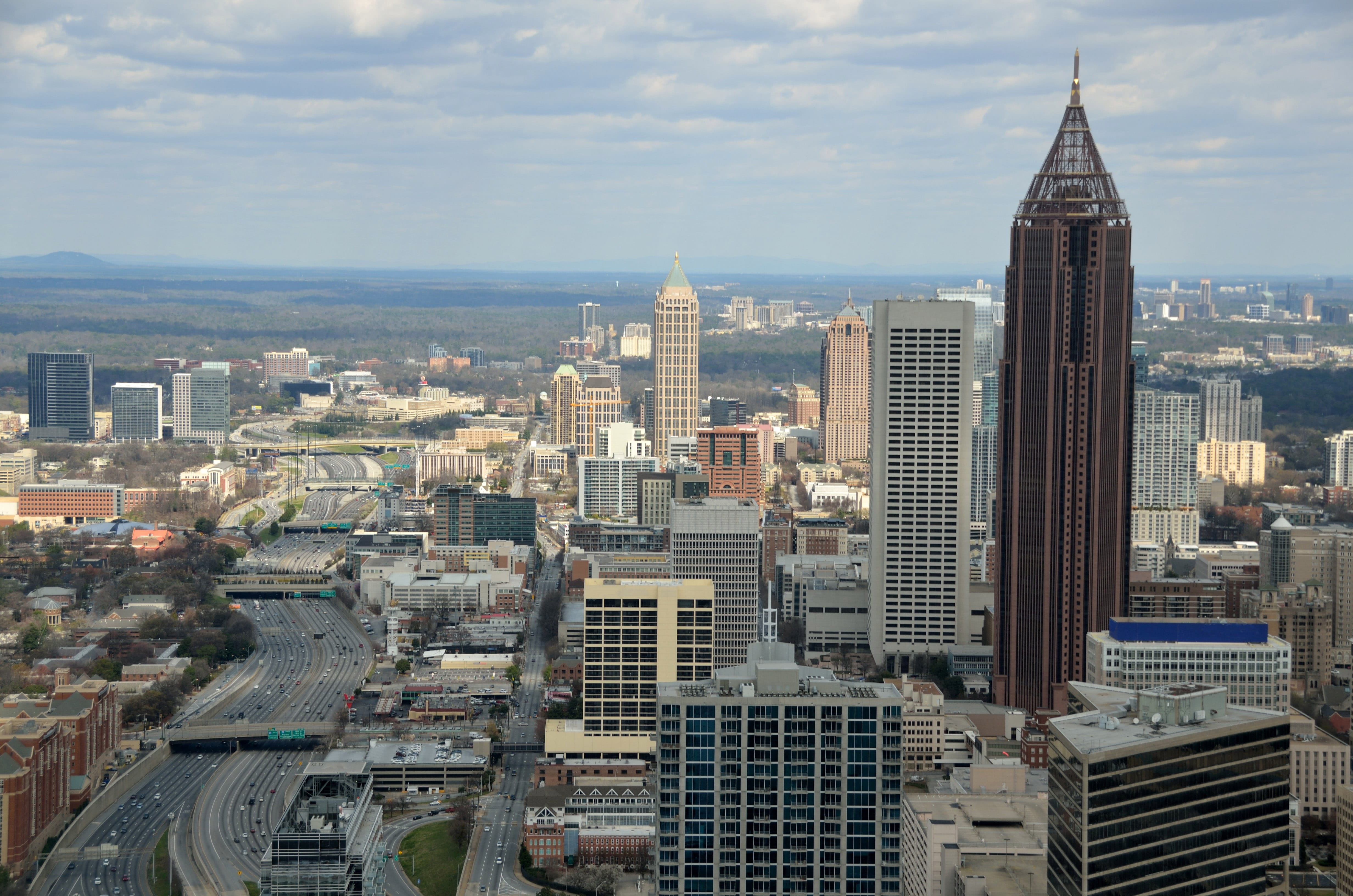 sky, city, building Exterior, residential district, office building exterior, modern, office, day, Georgia, roads, skyscrapers, tall - high, architecture, HD Wallpaper