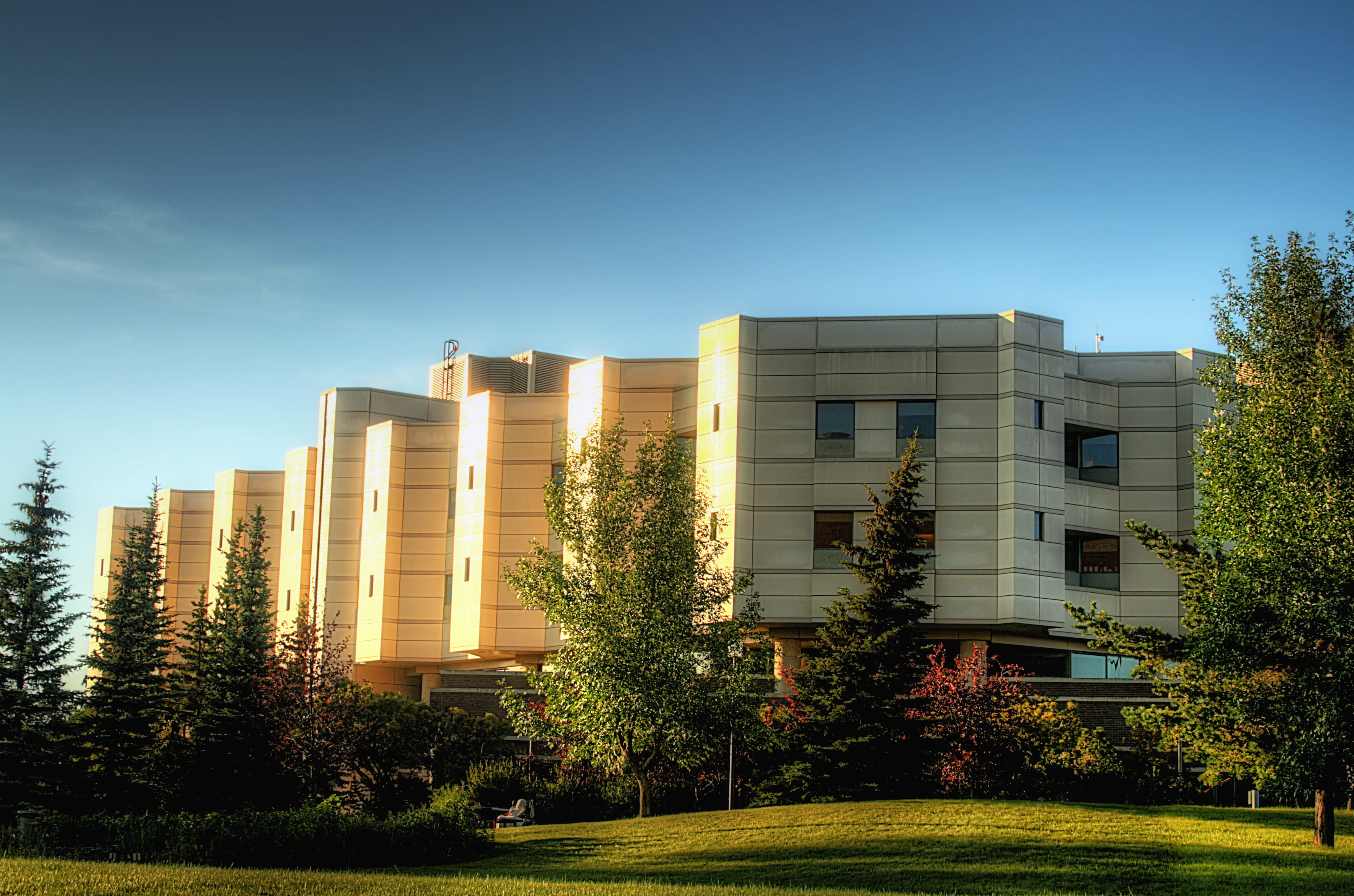 facade, sky, tree, 4K, luxury, grass, fall, plant, office building exterior, built structure, hospital, apartment, medical center, no people, outside, HD Wallpaper