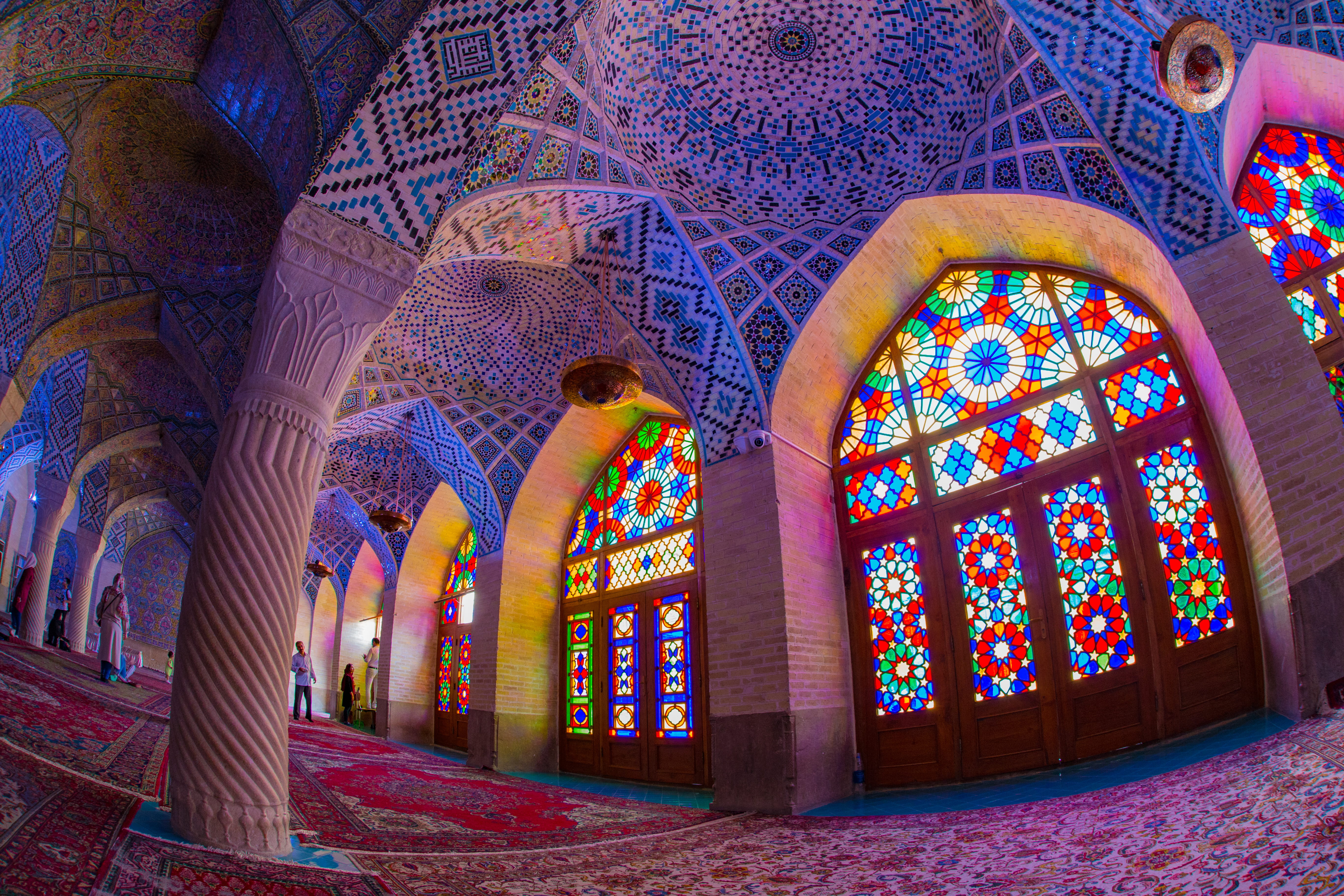place of worship, religion, spirituality, architectural column, built structure, indoors, colorful, no people, lavish, 5K, window, building, mural, pattern, HD Wallpaper