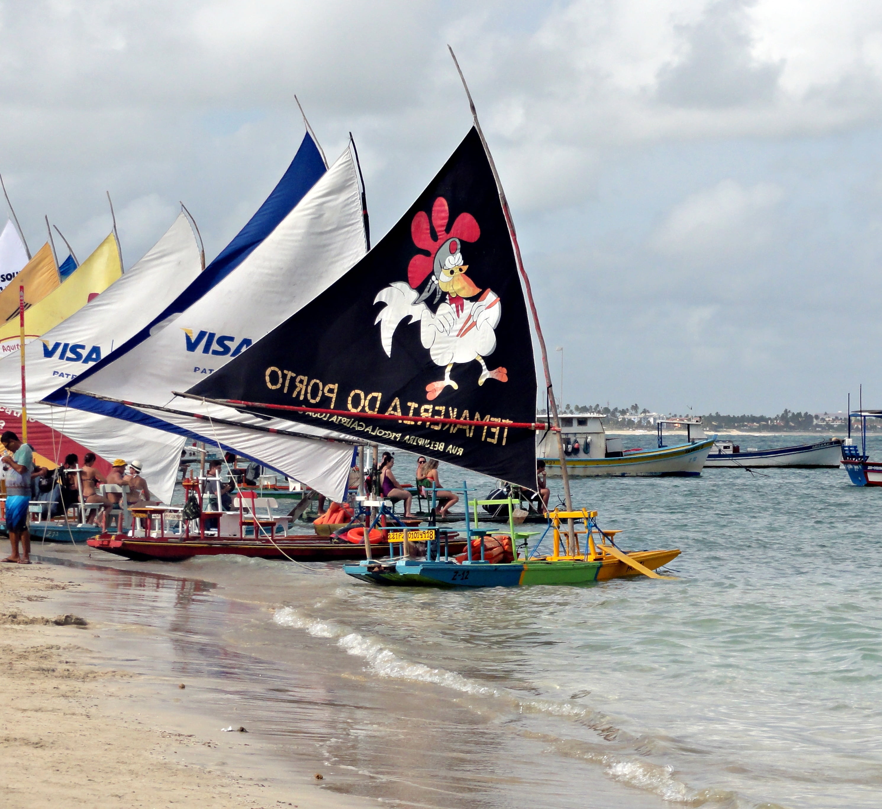 leisure activity, flag, real people, water, people, motion, built structure, transportation, summer, pernambuco, nature, porto de galinhas, sailboat, travel, HD Wallpaper